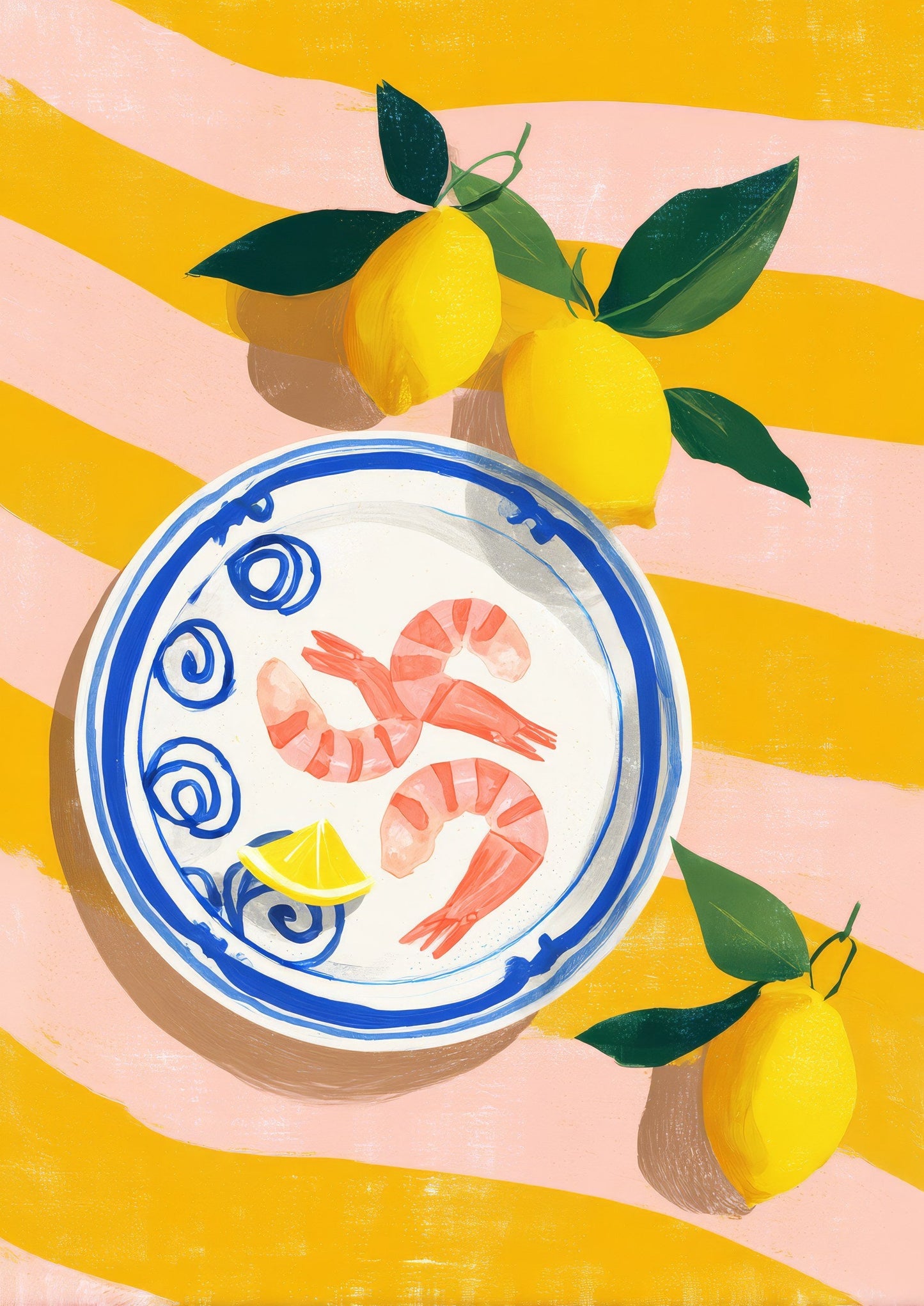 Prawn Plate Print, Seafood Kitchen Wall Art
