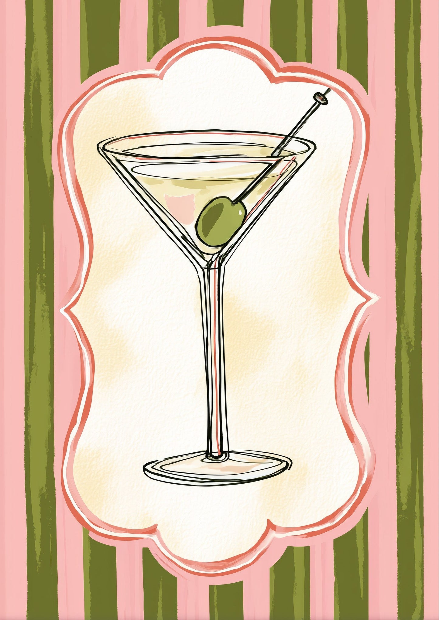 Martini Print, Pink Cocktail Wall Art