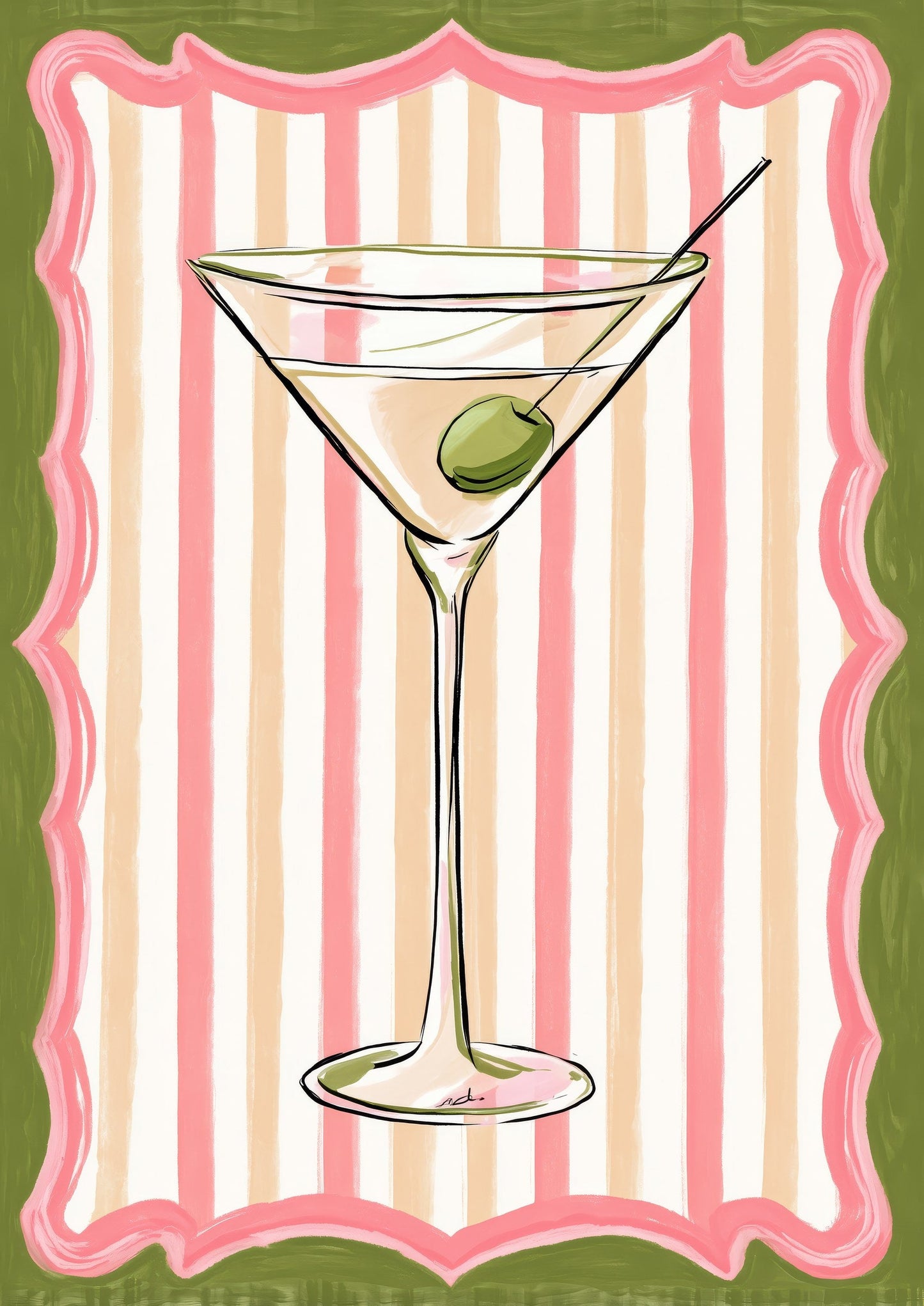 Martini Print, Striped Cocktail Wall Art
