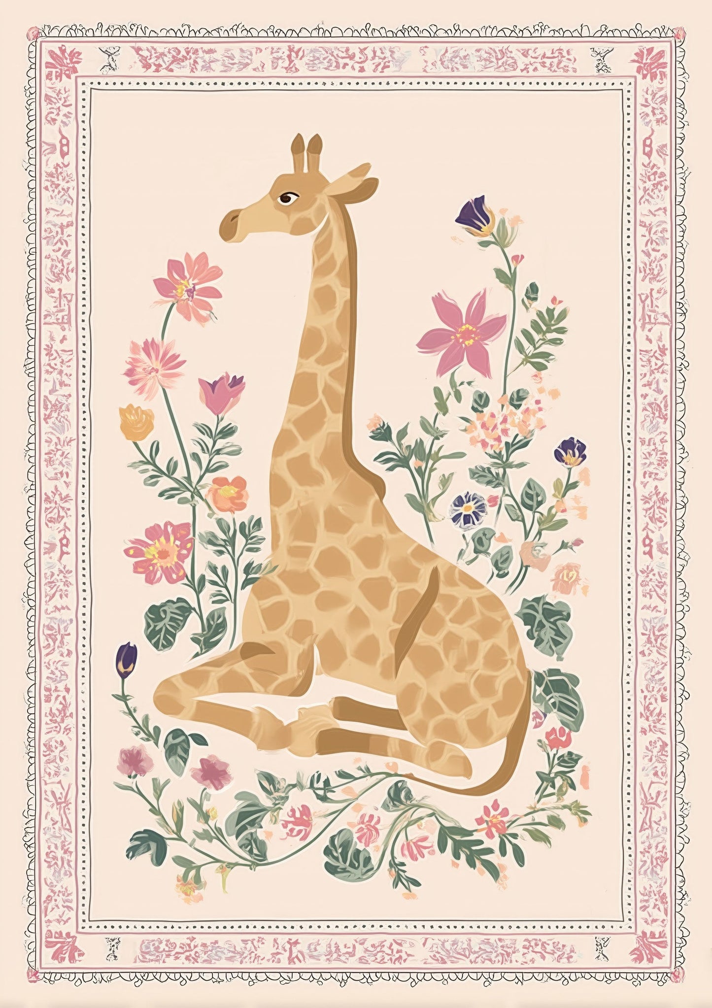 Giraffe Print, Folk Botanical Wall Art