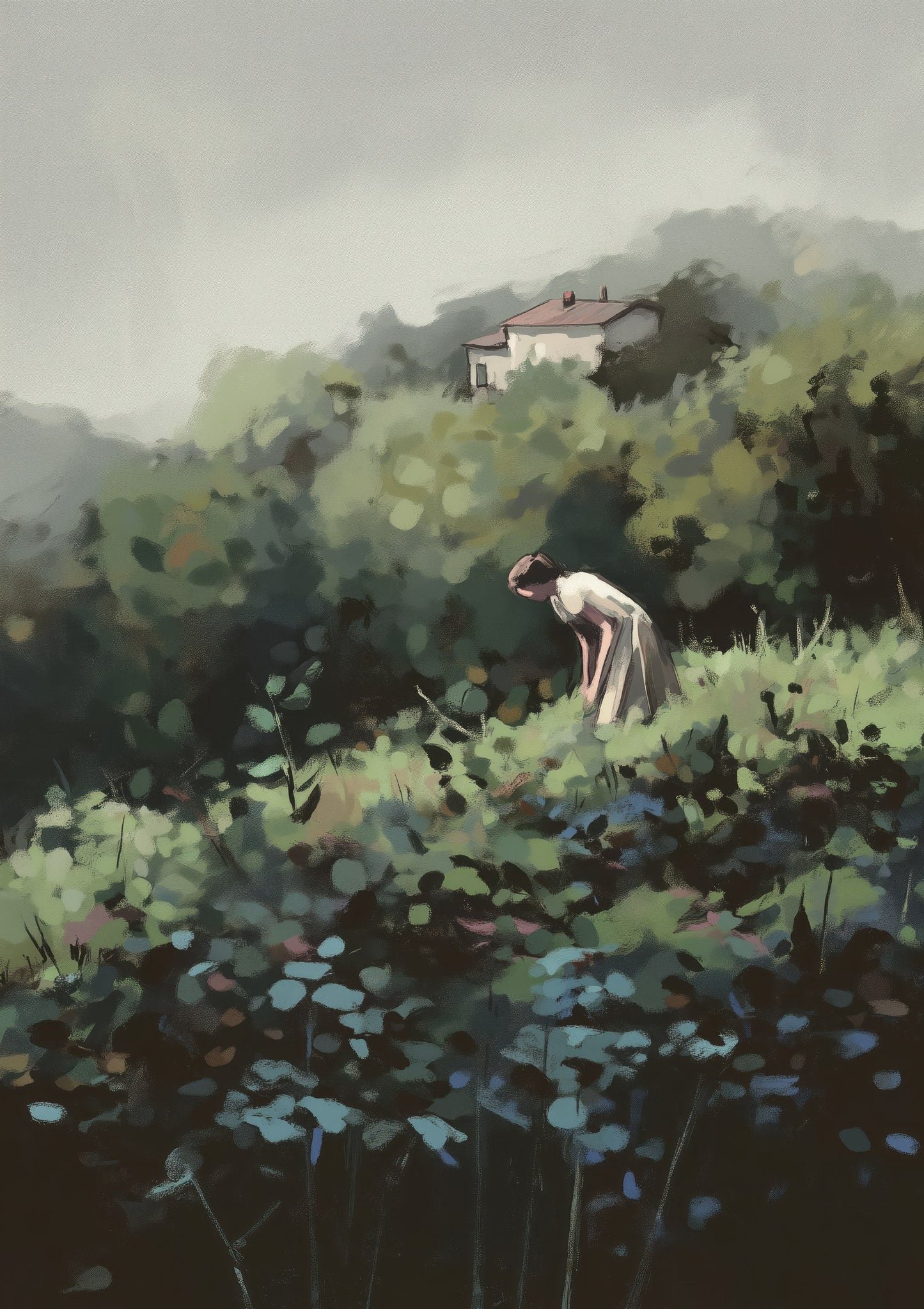 Meadow Walk Print, Painterly Landscape Wall Art