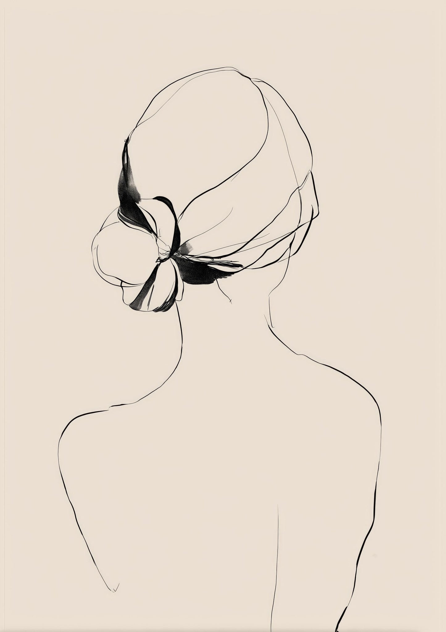 Hair Bow Line Print, Minimalist Figure Wall Art