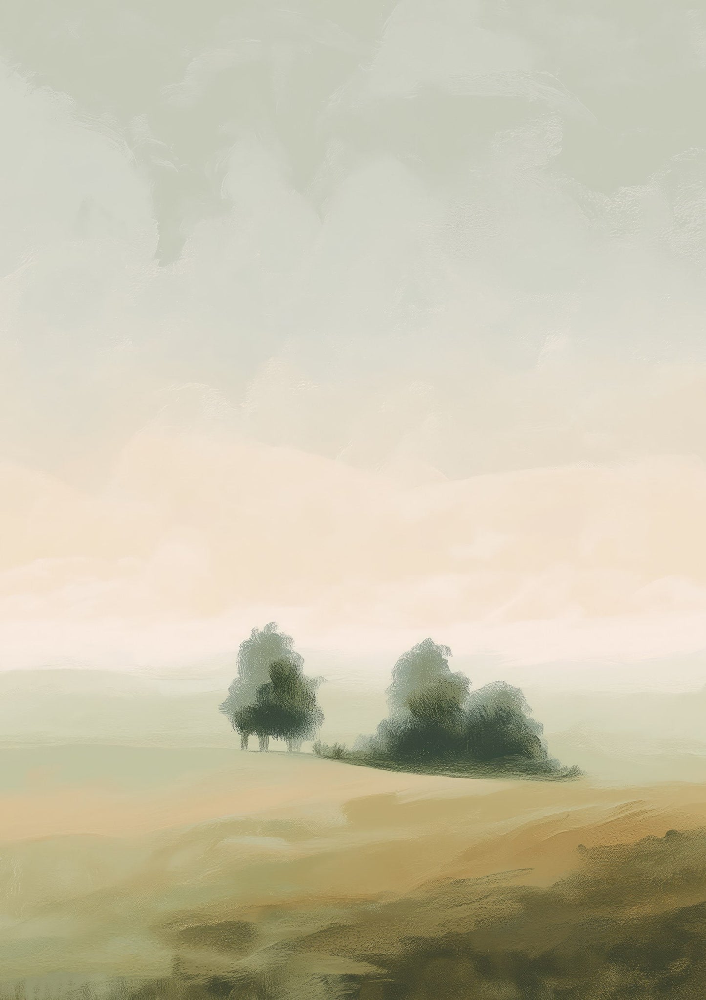Misty Meadow Print, Painterly Landscape Wall Art
