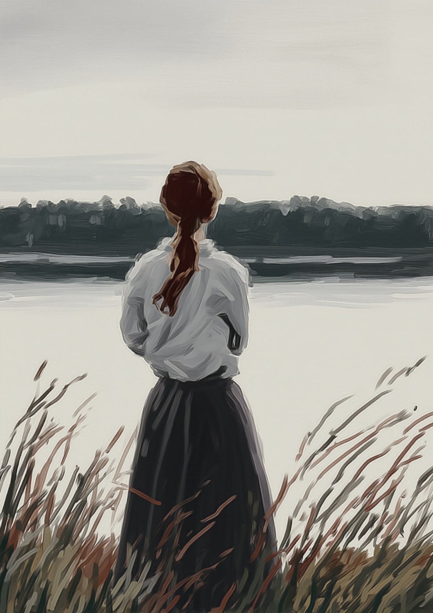 Woman by the Lake Print, Figurative Wall Art