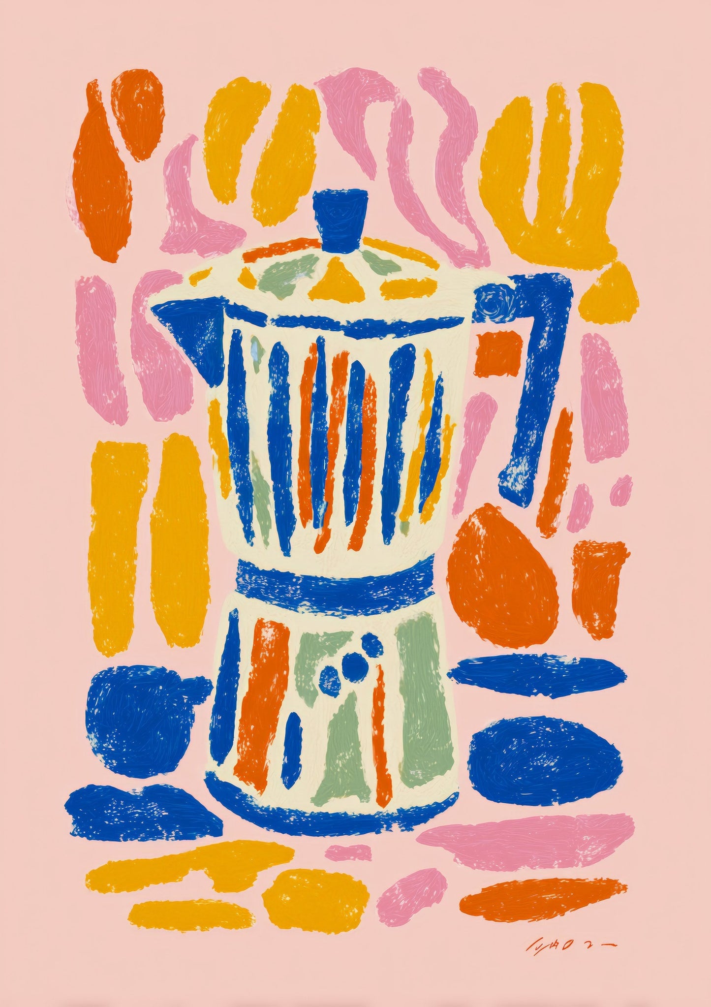 Coffee Pot Print, Colourful Kitchen Wall Art