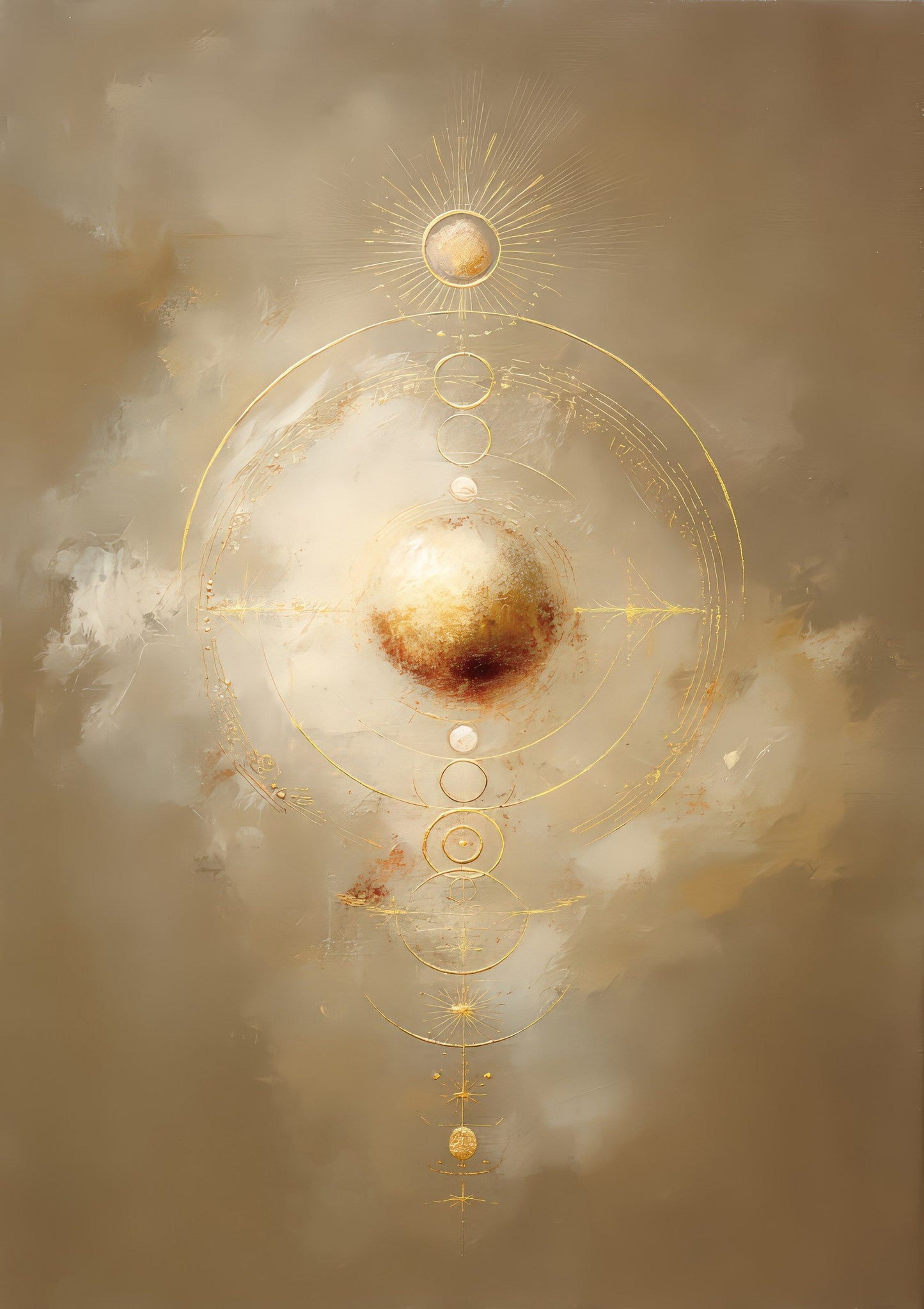 Celestial Orb Print, Golden Abstract Wall Art