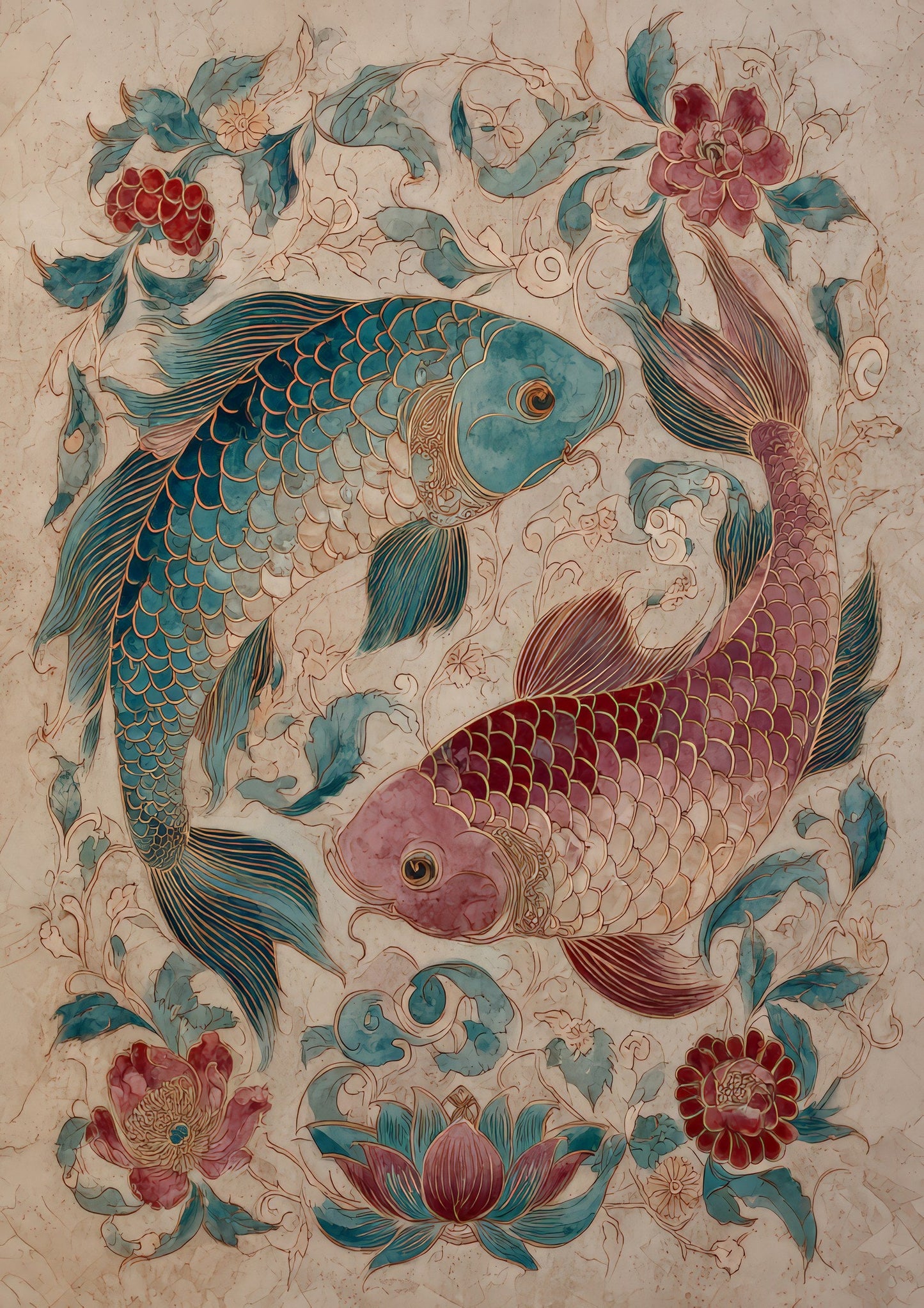 Two Fish Print, Indo-Persian Wall Art