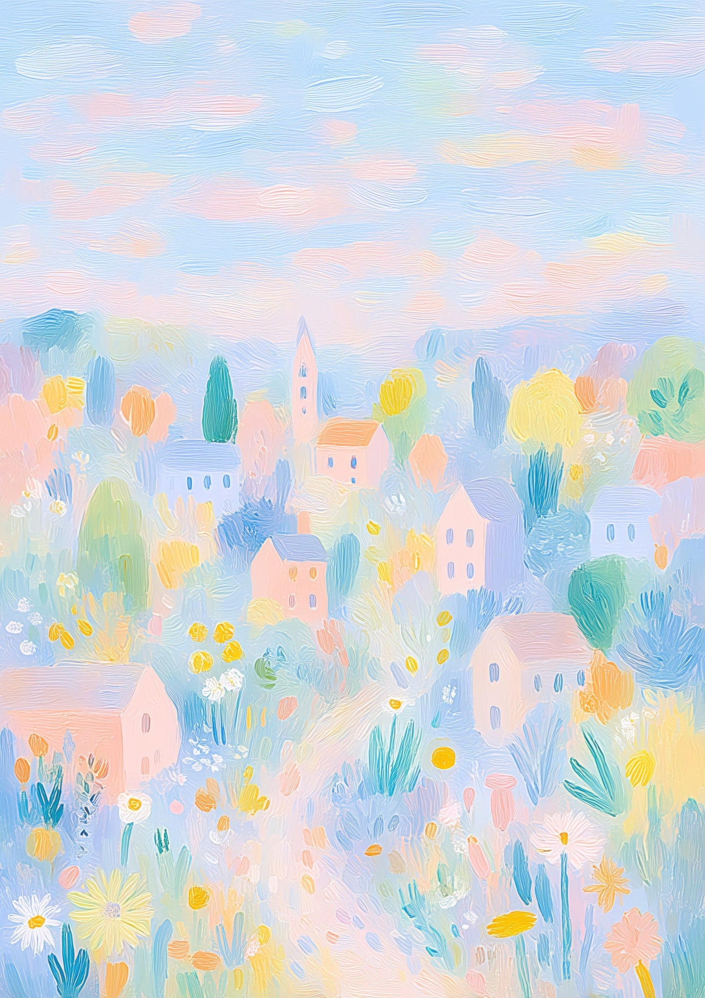 Floral Meadow Print, Impressionist Wall Art