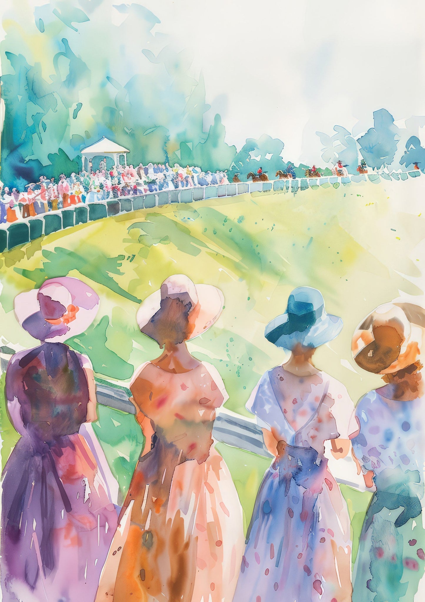 Race Day Print, Impressionist Figurative Wall Art