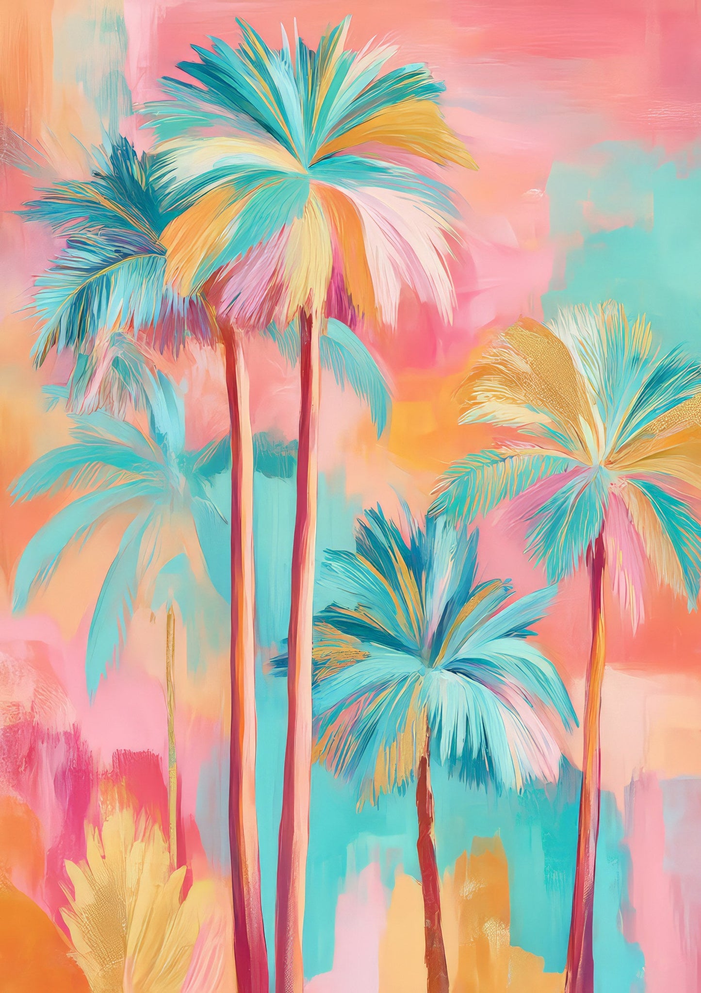 Palm Trees Print, Colourful Tropical Wall Art