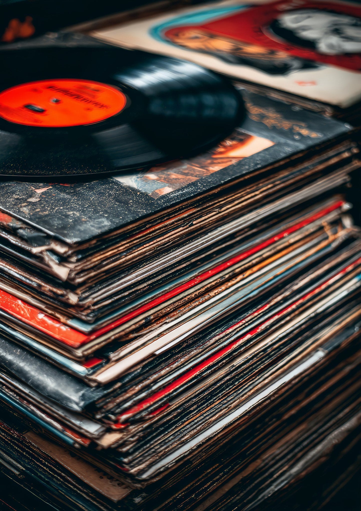 Record Stack Print, Retro Music Wall Art