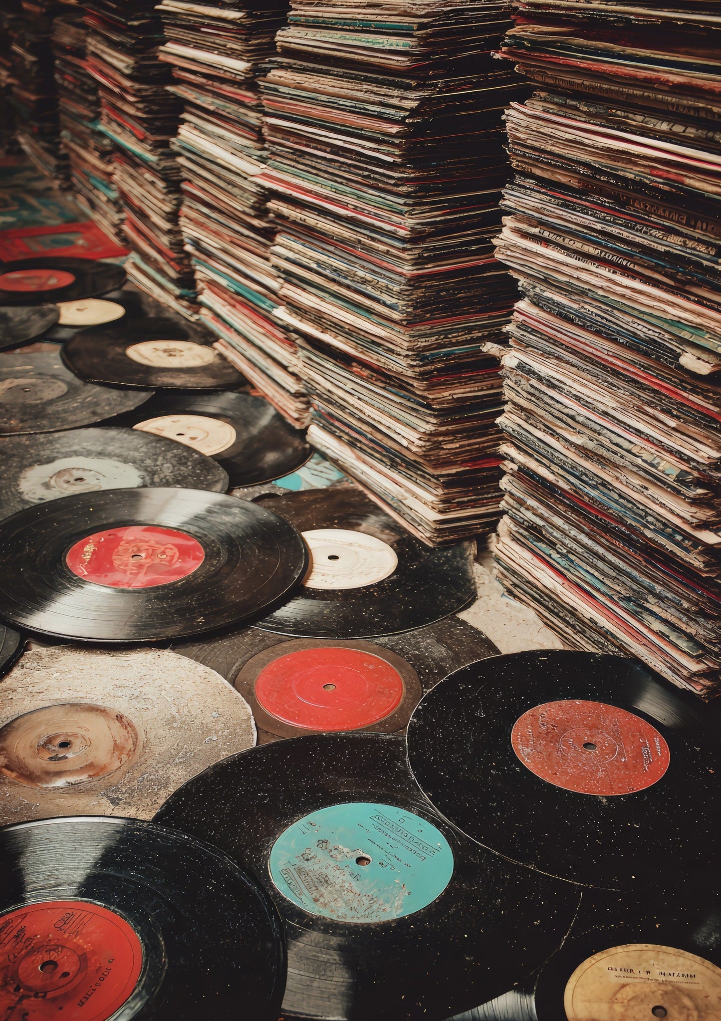 Vinyl Collection Print, Retro Music Wall Art