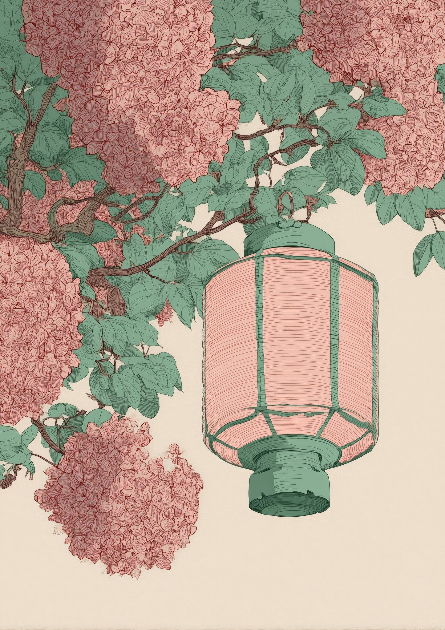 Pink Lantern Print, Chinoiserie Wall Art