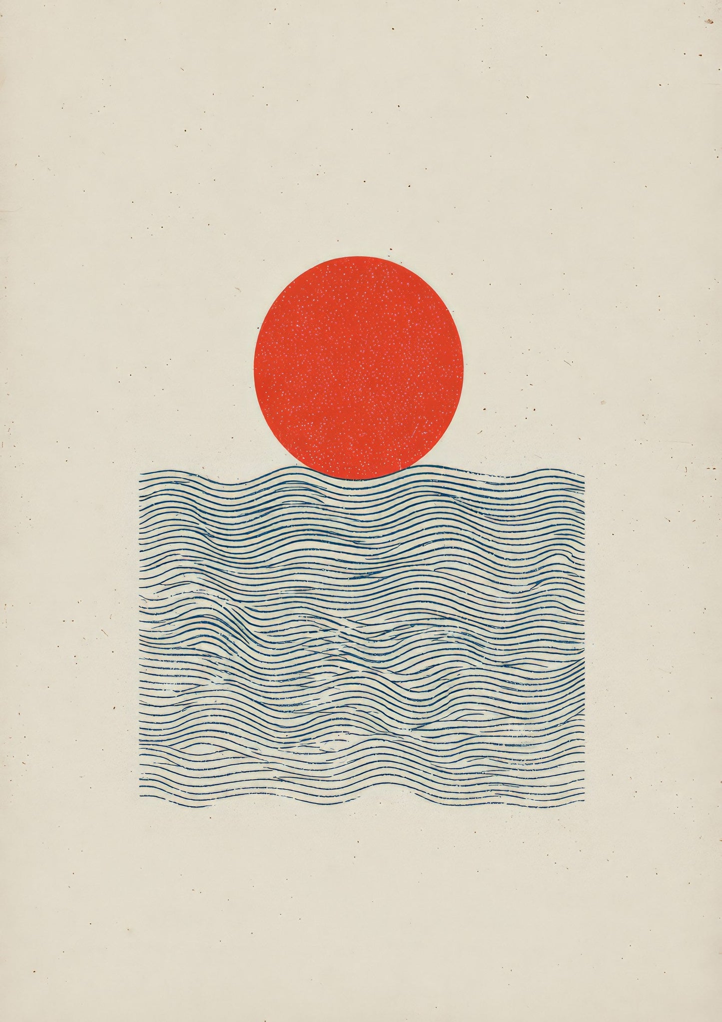 Red Sun and Waves Print, Minimalist Coastal Wall Art