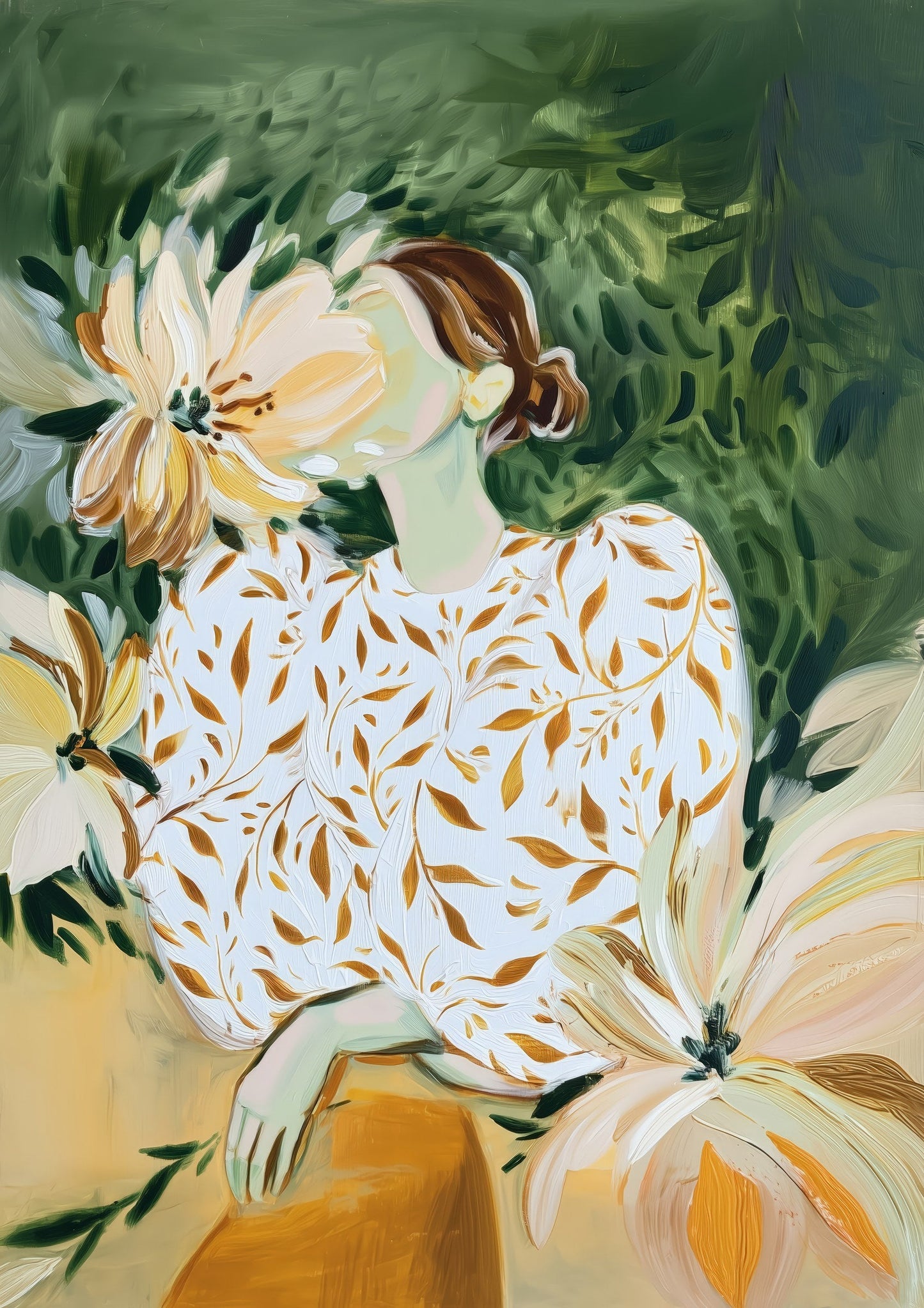 Woman and Magnolias Print, Painterly Wall Art