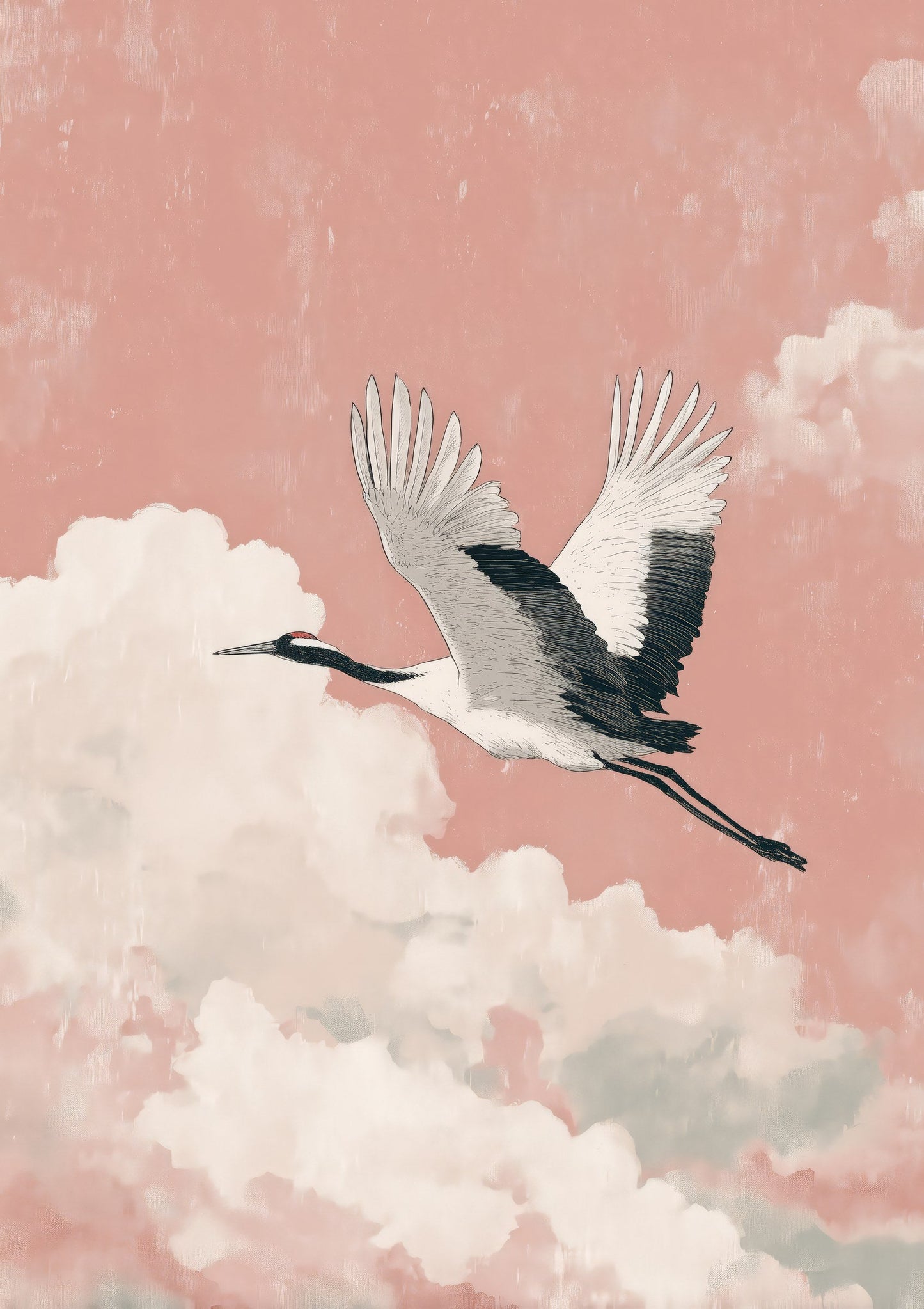 Flying Crane Print, Japanese Bird Wall Art