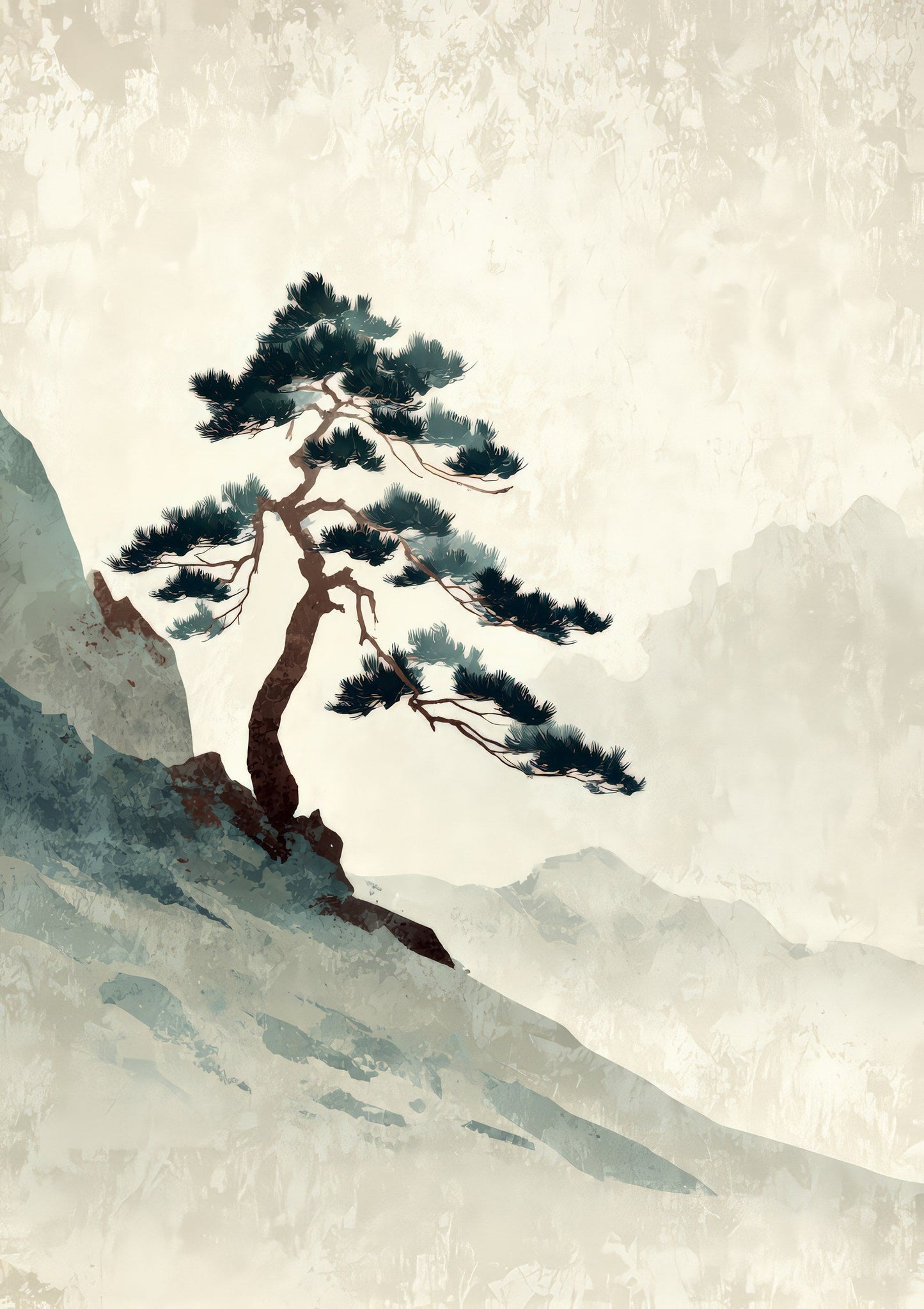 Mountain Pine Print, Japanese Landscape Wall Art