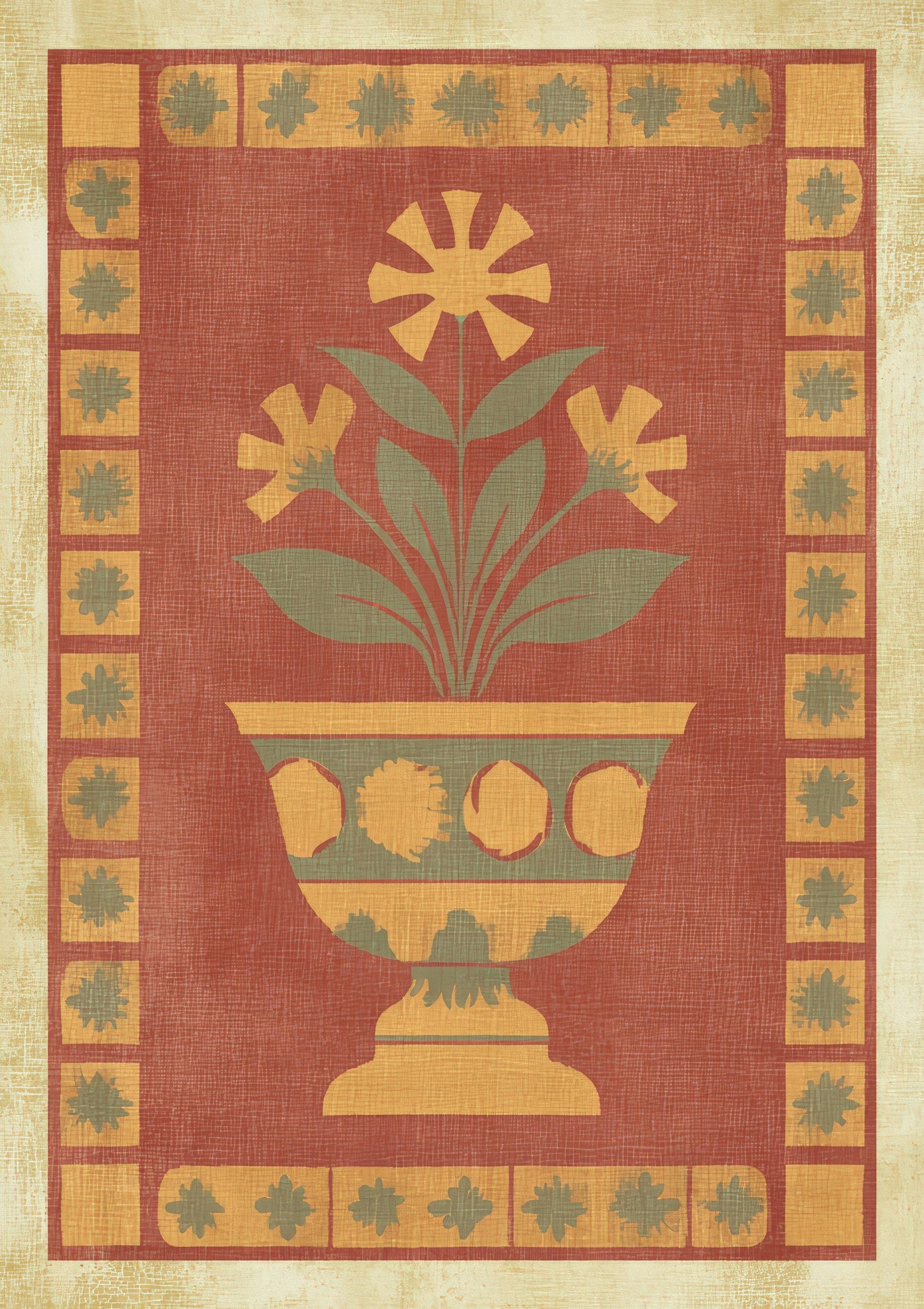 Folk Flower Urn Print, Heritage Wall Art