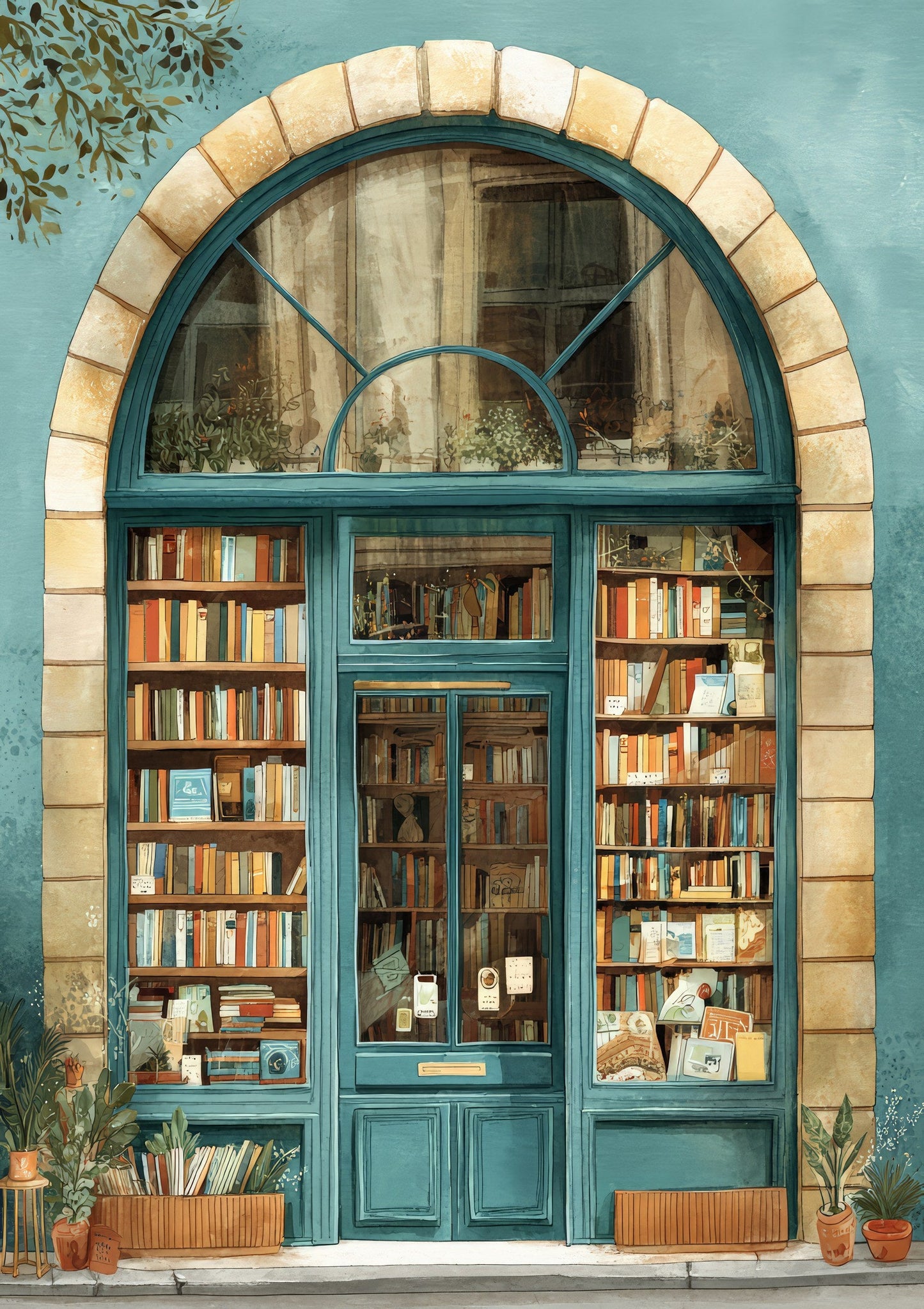 Bookshop Print, Illustrated Book Lover Wall Art
