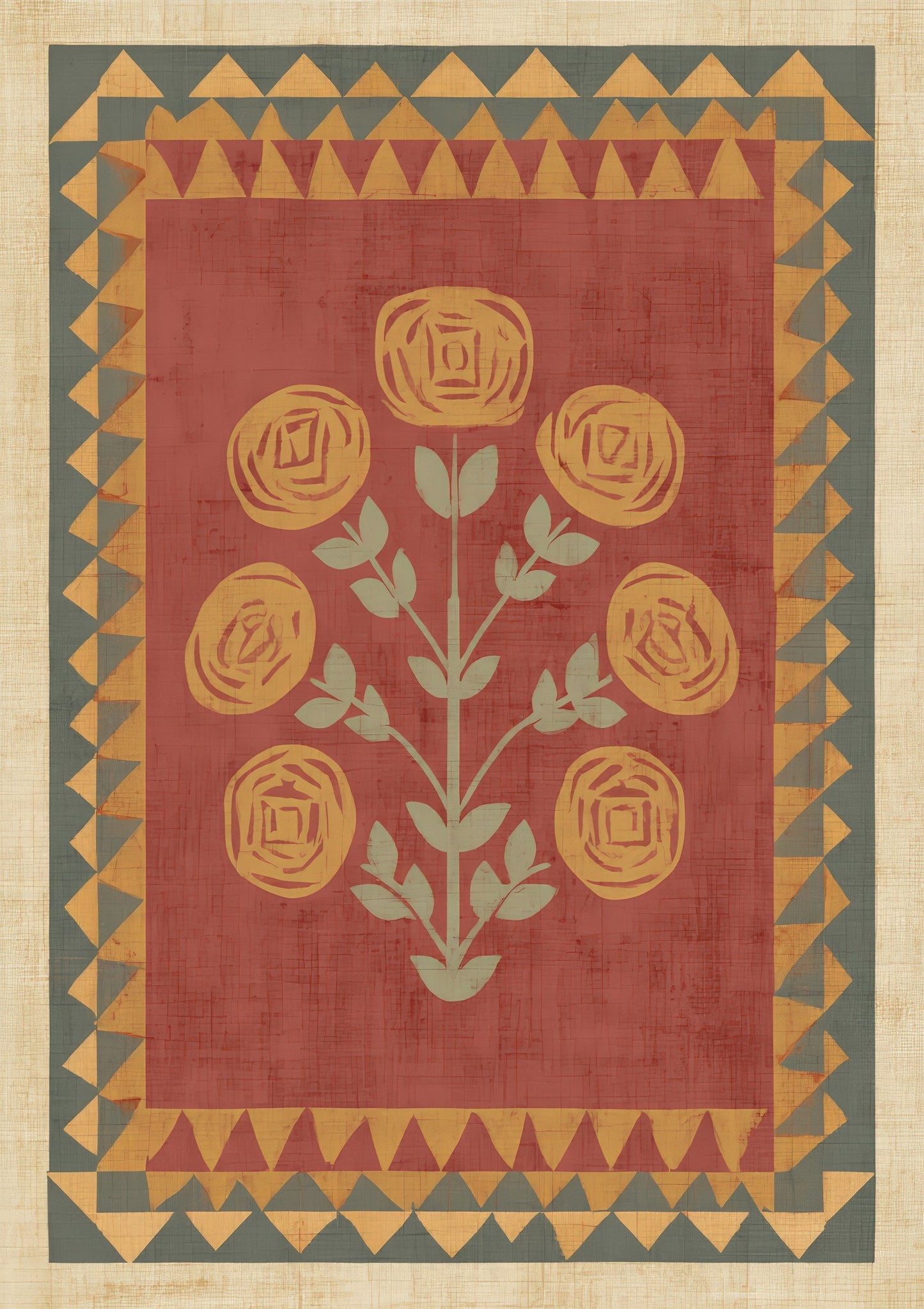 Folk Roses Print, Heritage Panel Wall Art