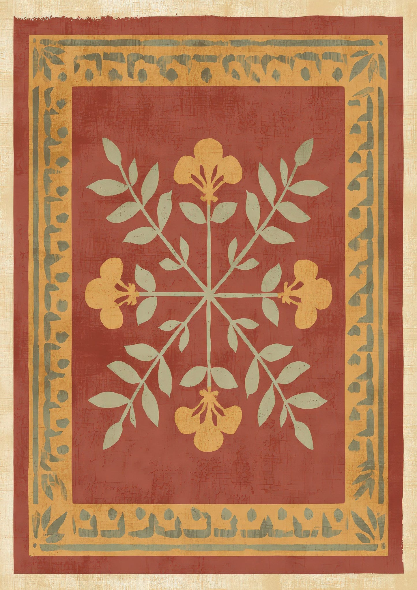 Folk Botanical Print, Red Heritage Wall Art