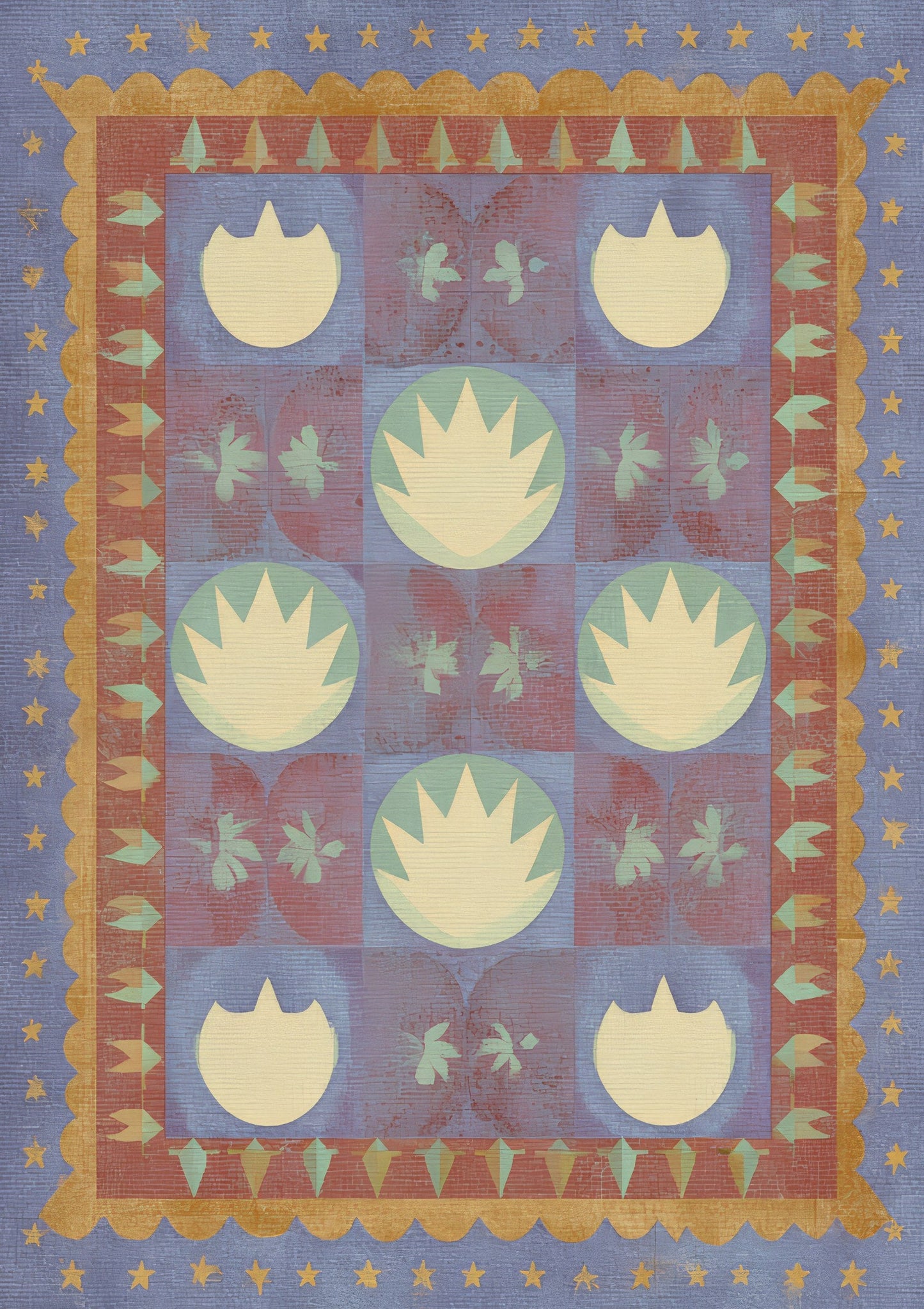 Folk Tulip Print, Blue Heritage Wall Art