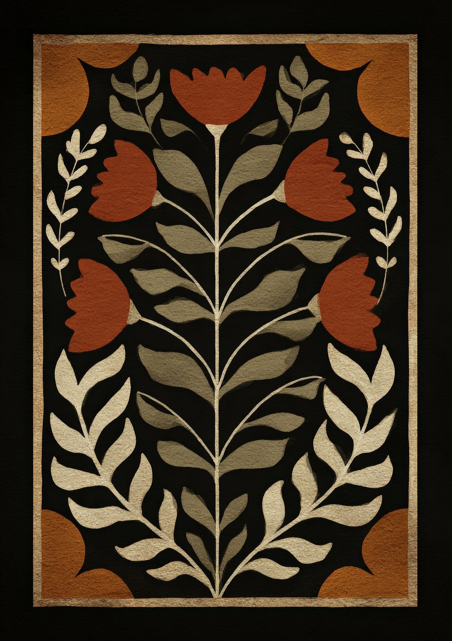 Folk Flower Print, Black Heritage Wall Art