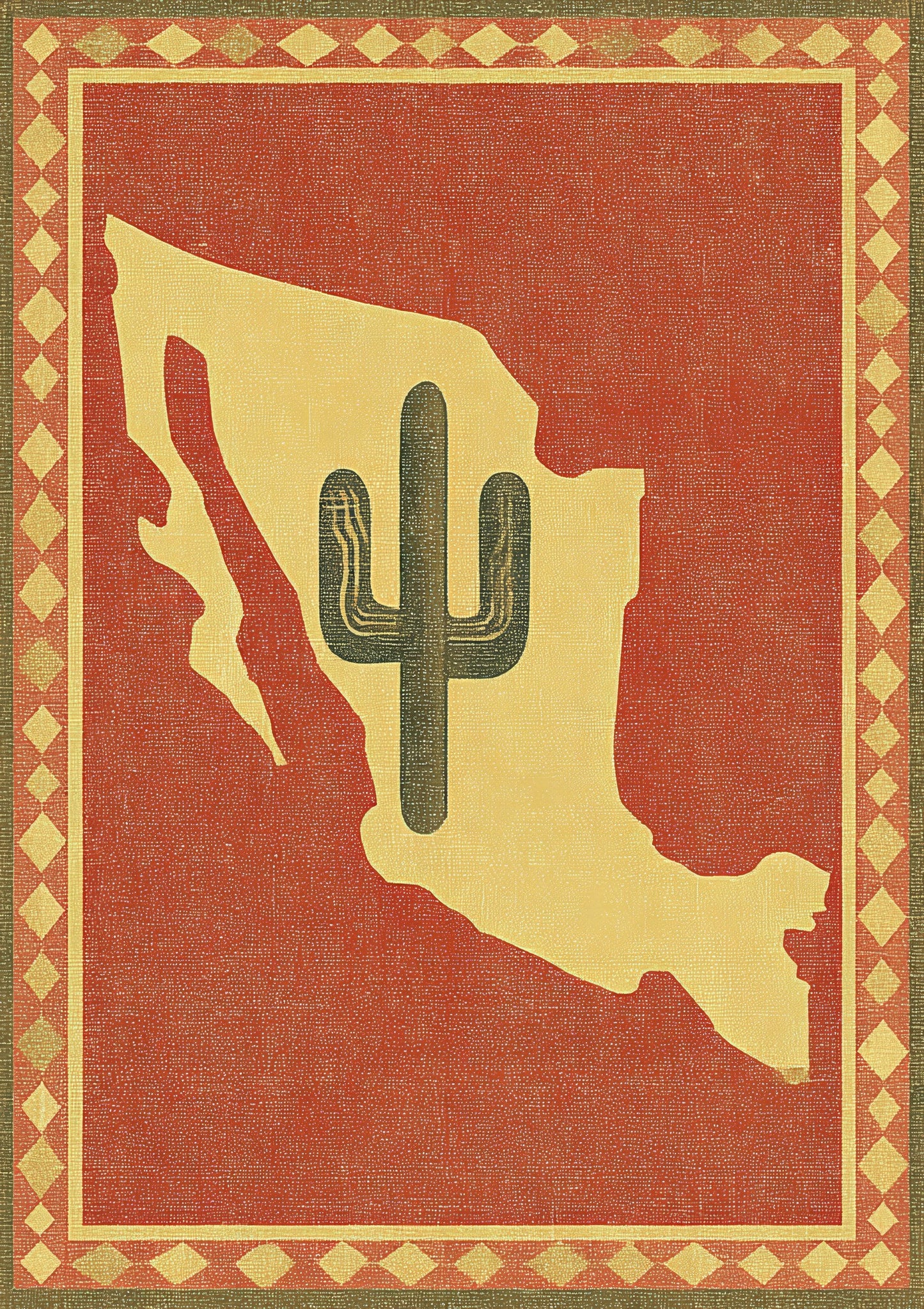 Mexico Cactus Print, Folk Wall Art