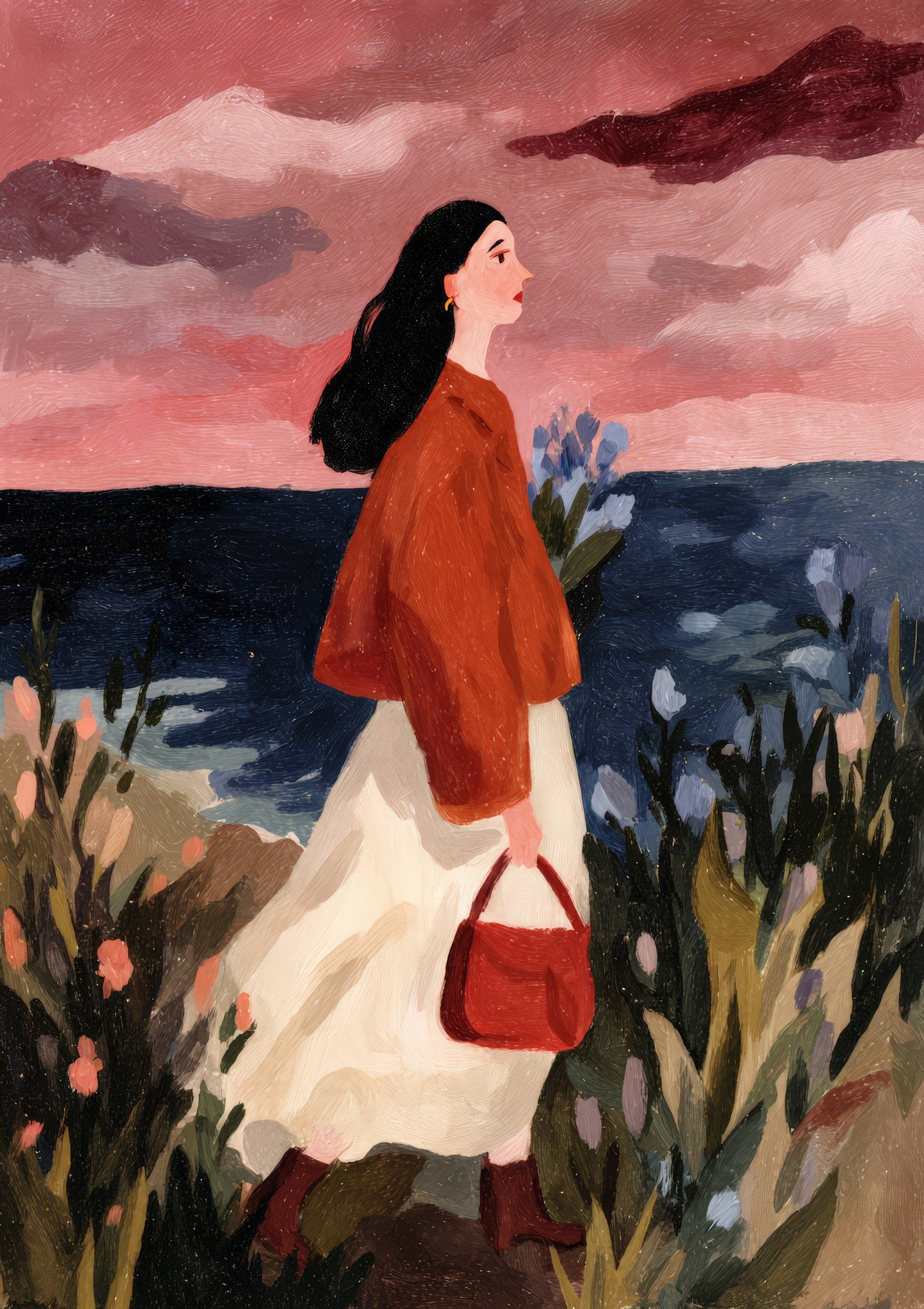 Woman by the Sea Print, Figurative Wall Art
