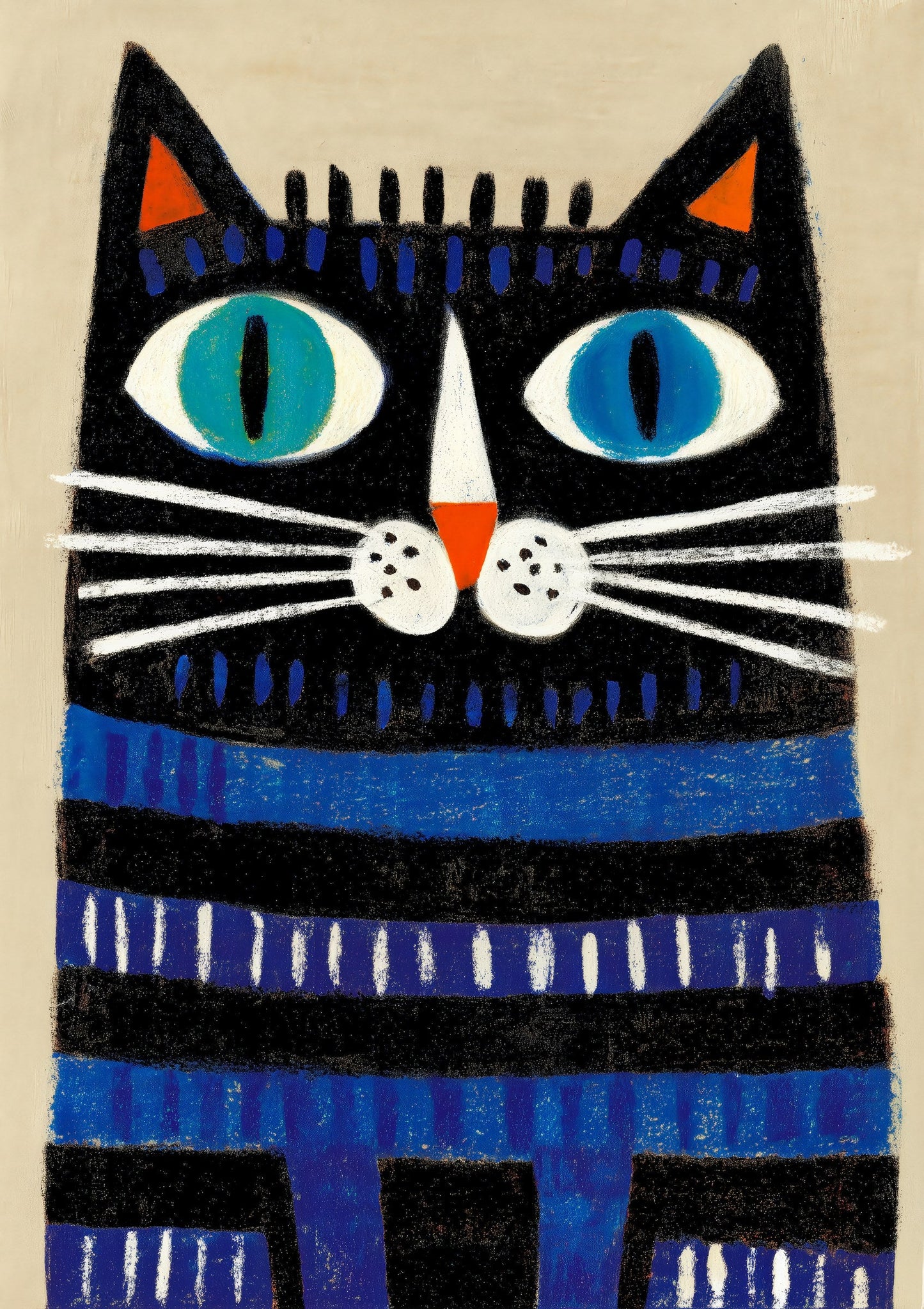Folk Cat Print, Quirky Animal Wall Art