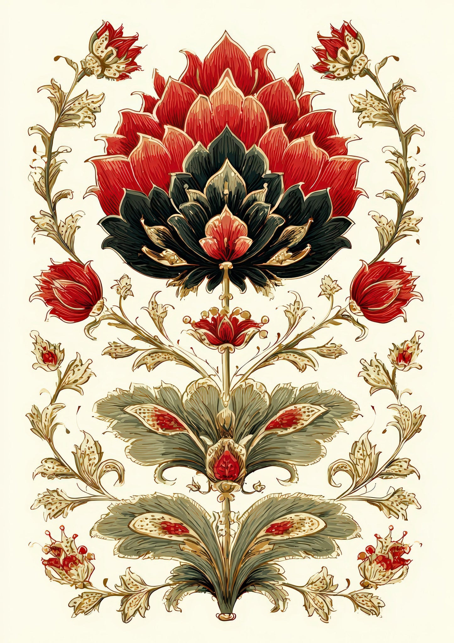 Red Folk Floral Print, Heritage Wall Art