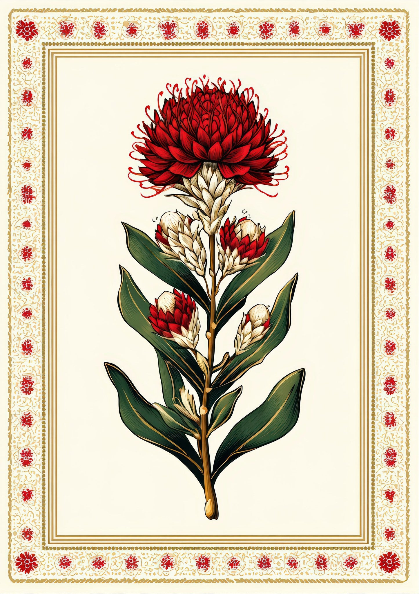 Red Flower Print, Vintage Botanical Wall Art