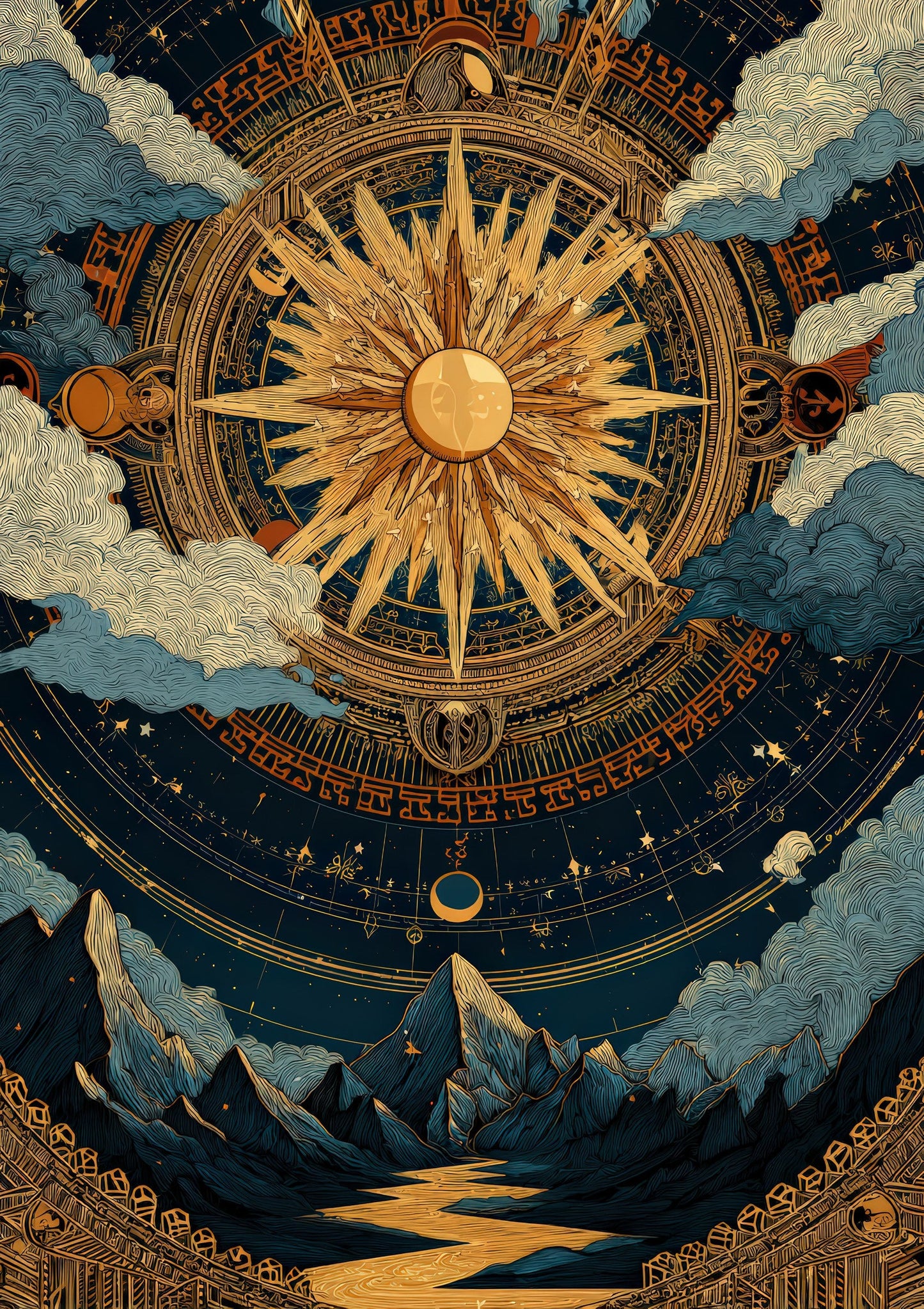 Celestial Wheel Print, Mystical Wall Art