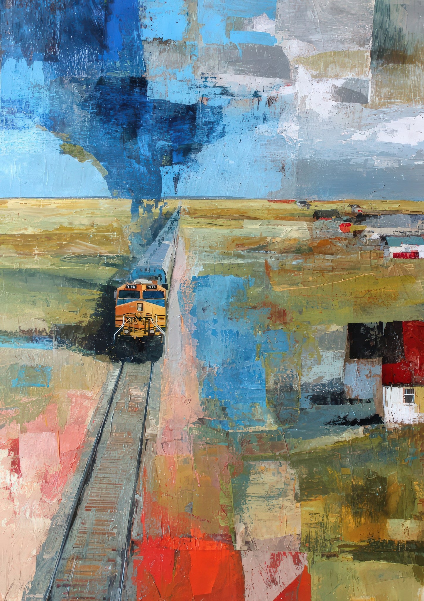 Steam Train Print, Abstract Landscape Wall Art