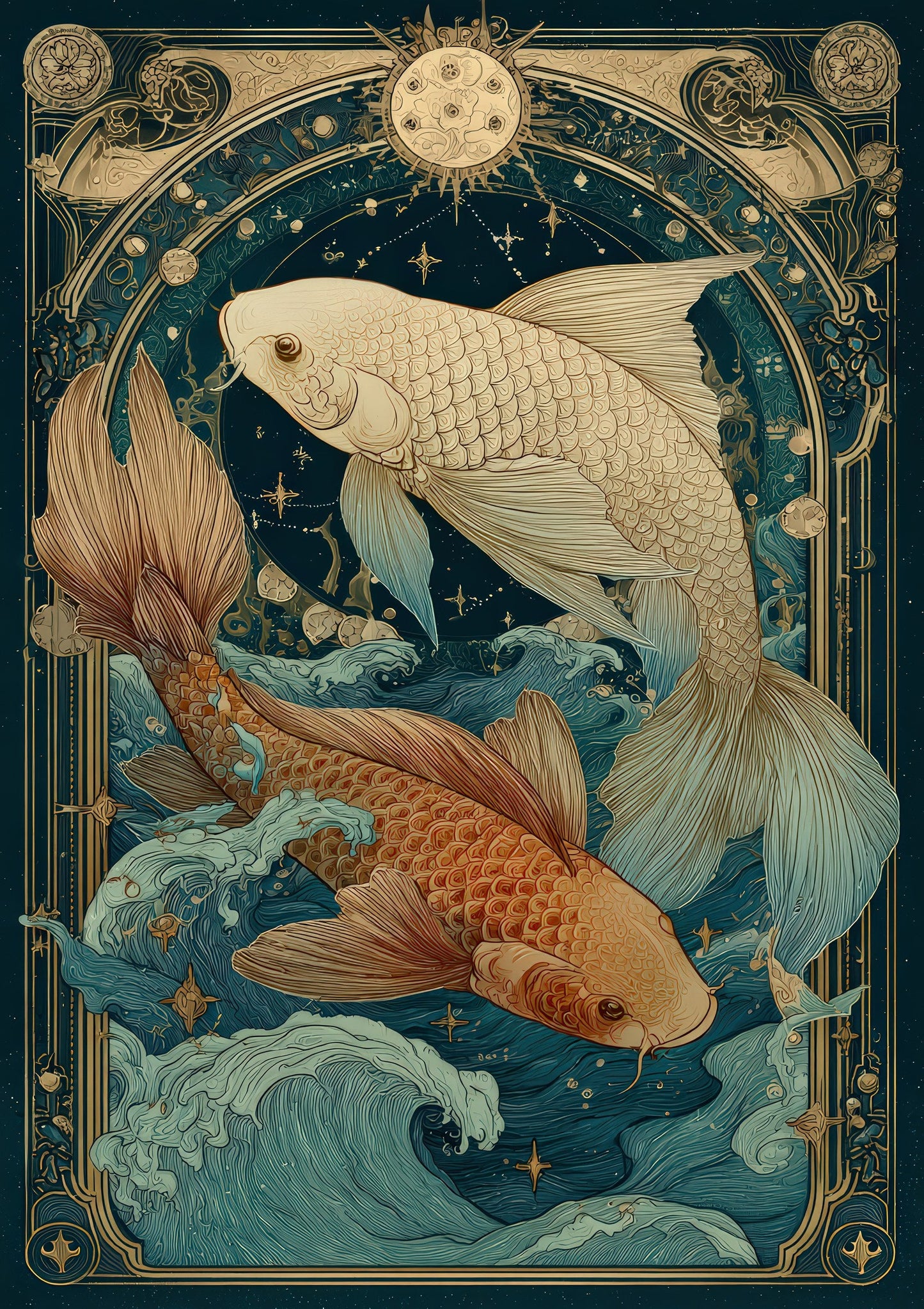 Koi Fish Print, Art Nouveau Wall Art