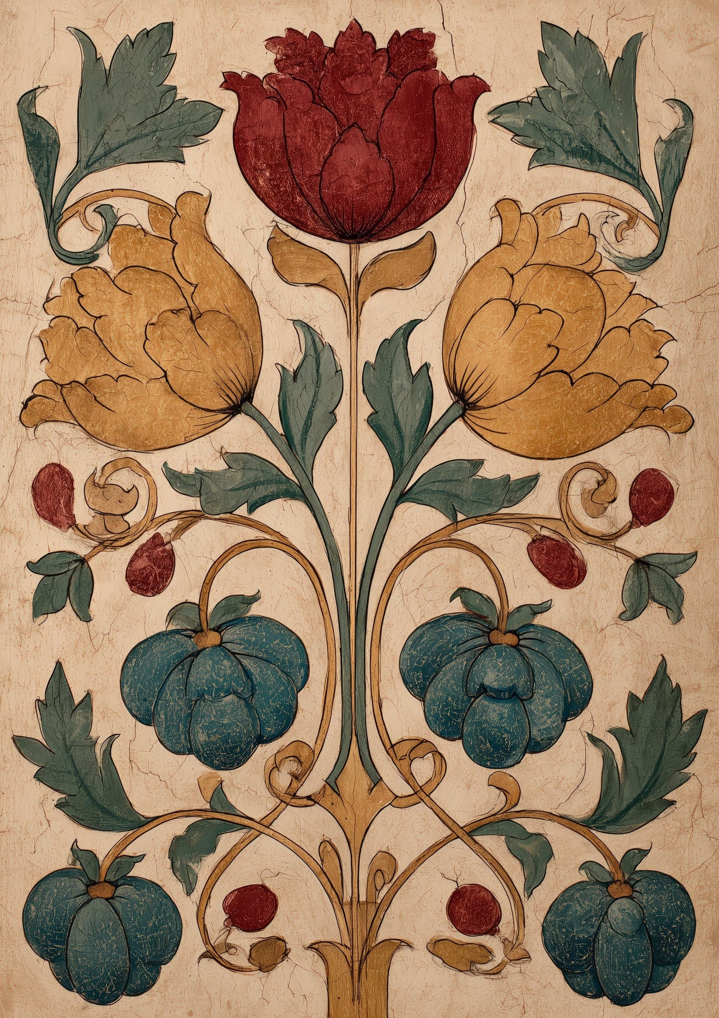 Tulip Folk Print, Heritage Botanical Wall Art
