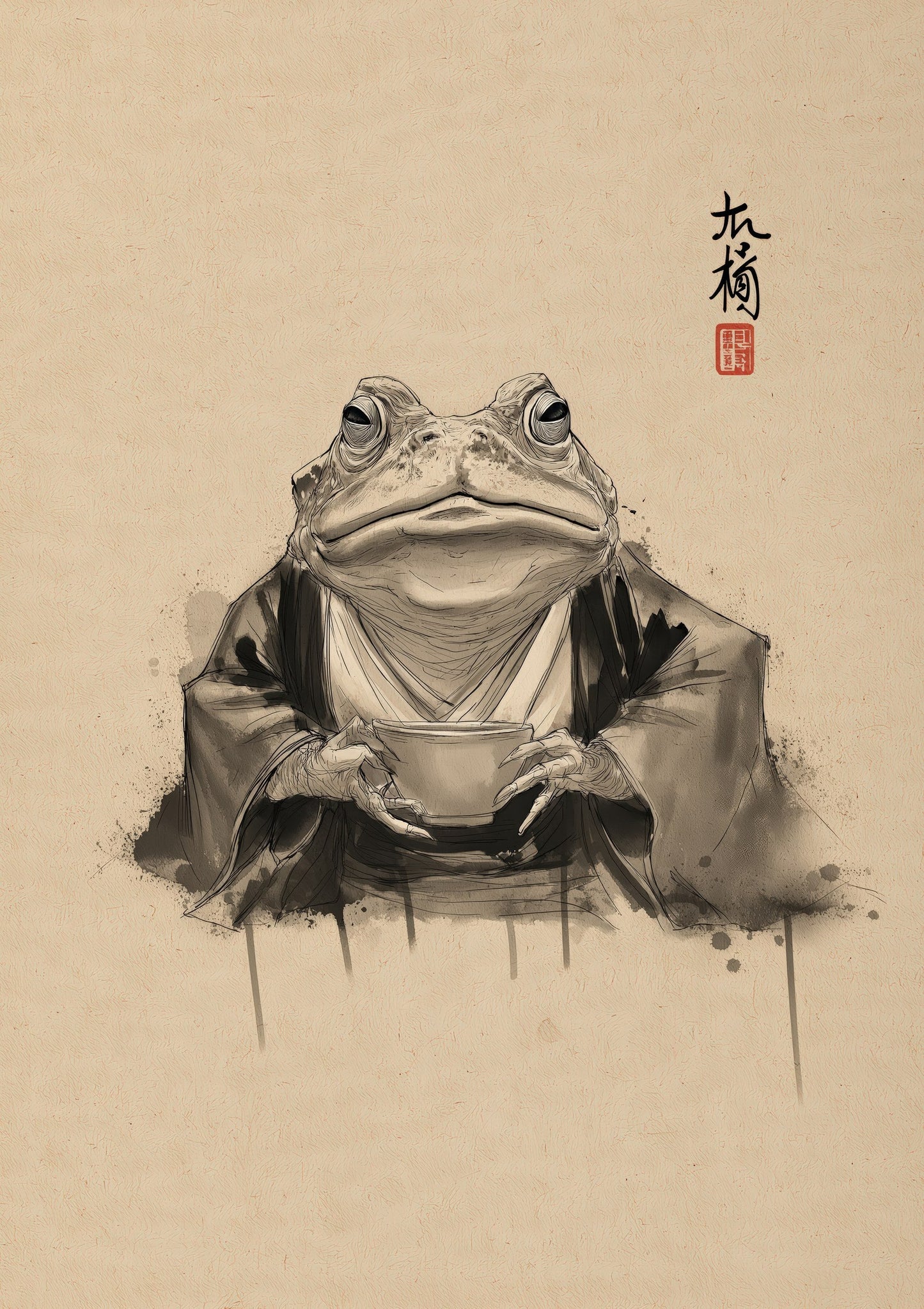 Frog Print, Japanese Sumi Ink Wall Art