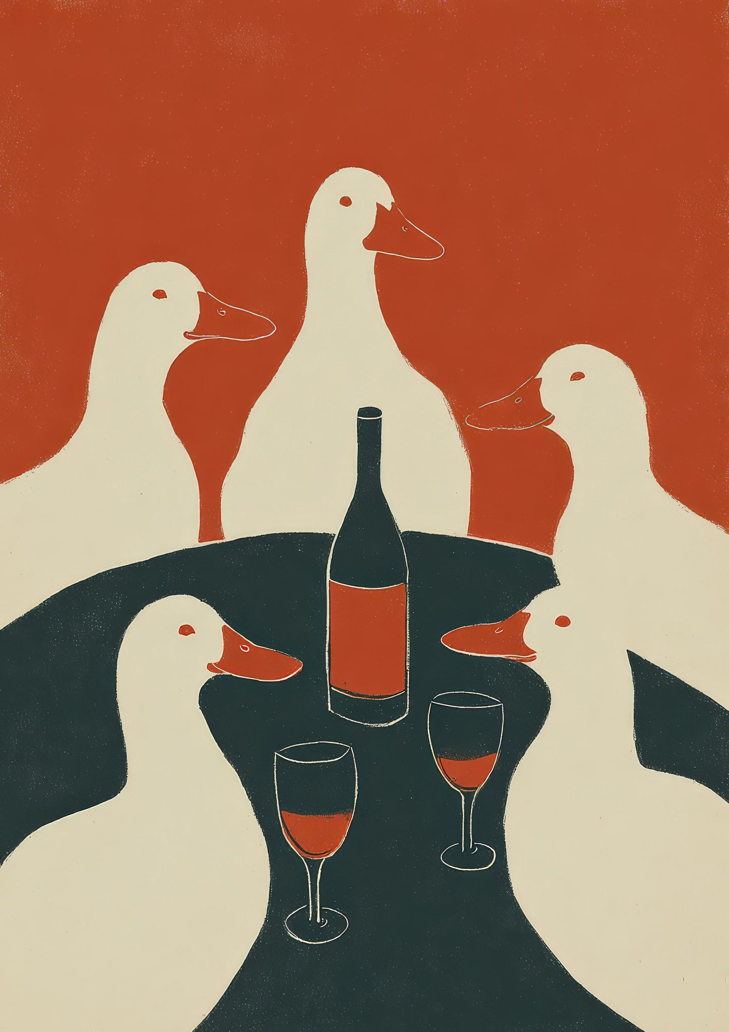 Geese and Wine Print, Folk Dining Wall Art
