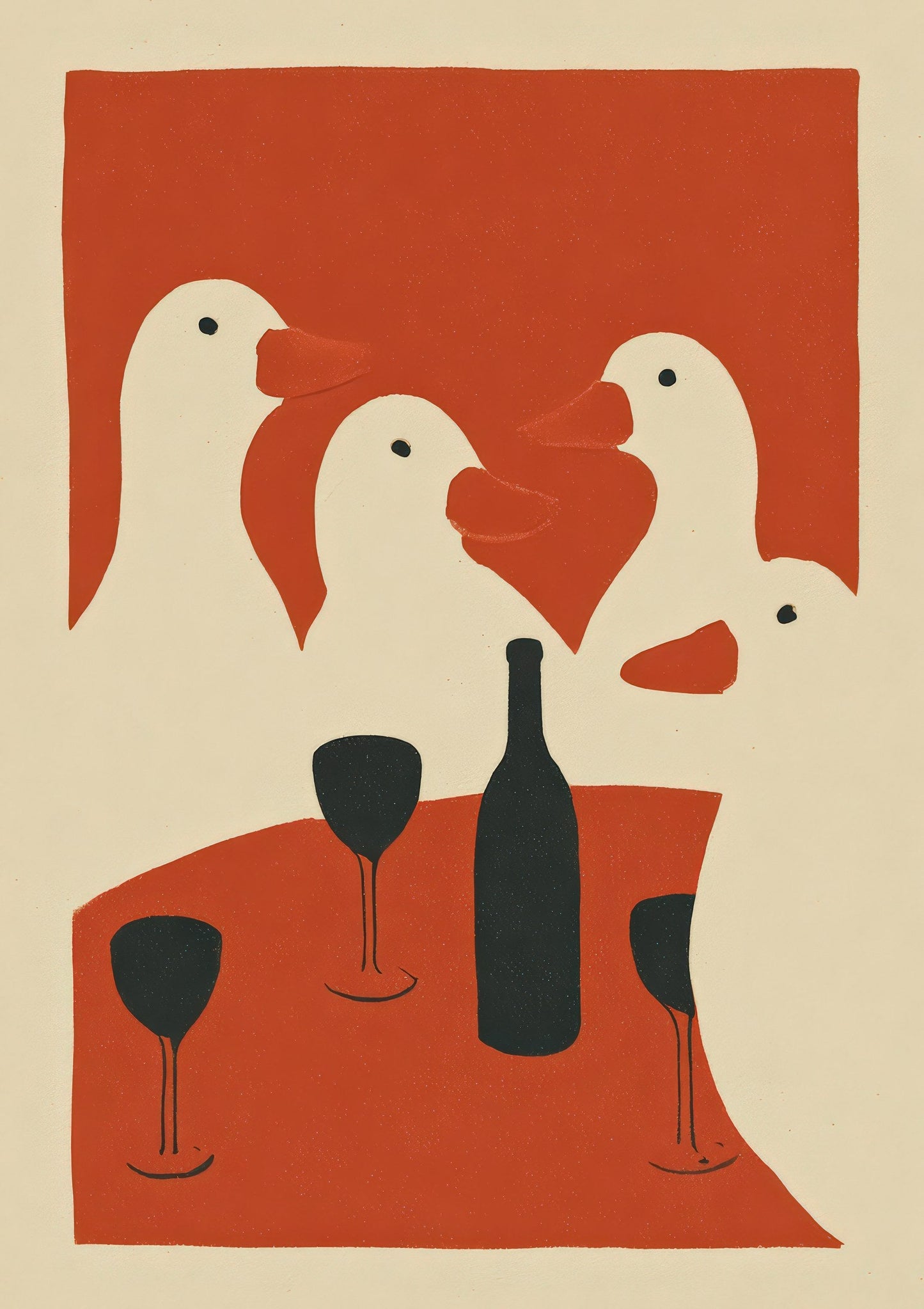 Geese Wine Party Print, Folk Wall Art