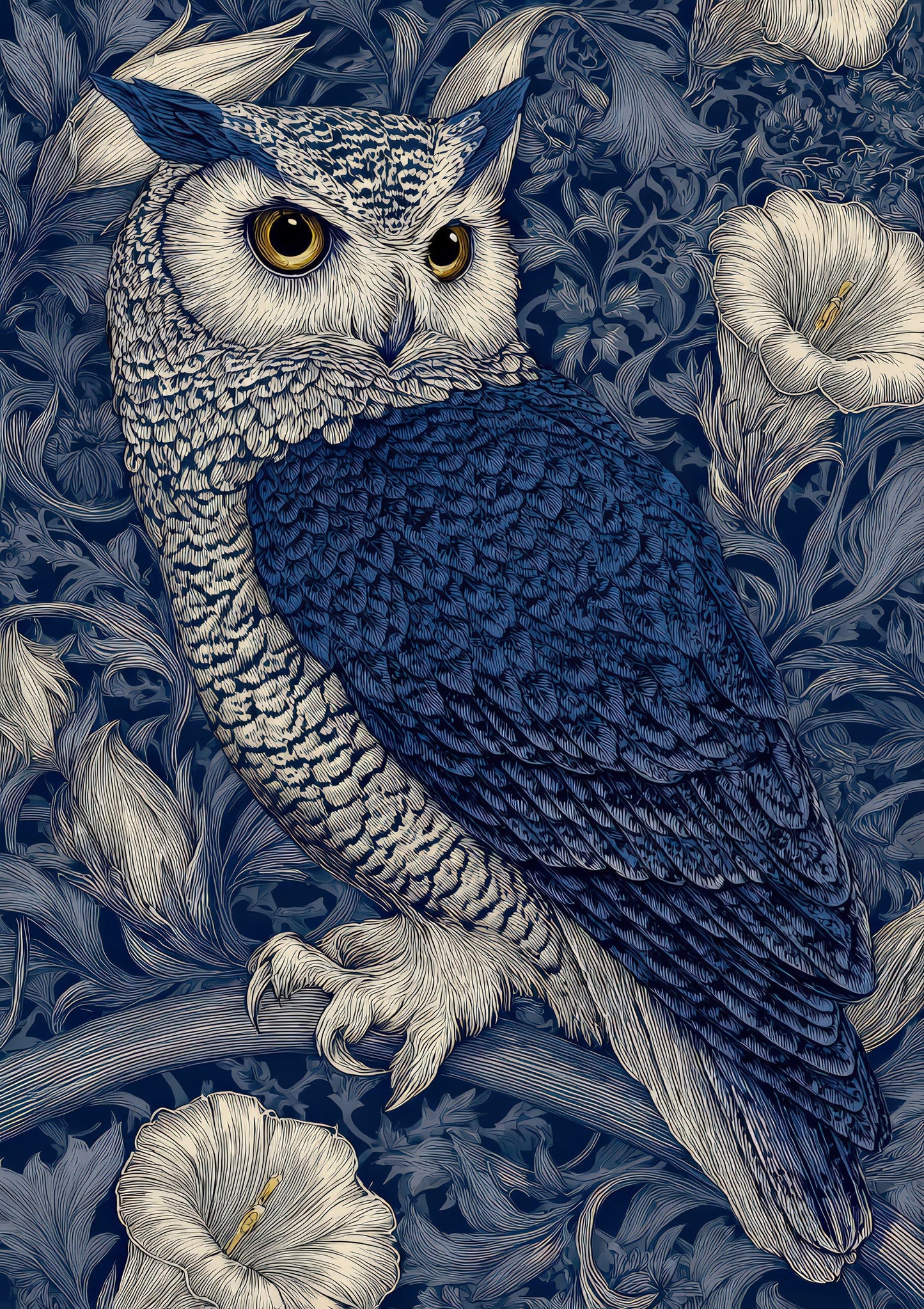 Owl in Foliage Print, Blue Heritage Wall Art