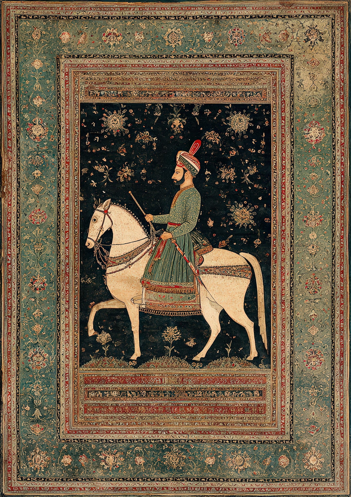 Mughal Horse Print, Vintage Equestrian Wall Art
