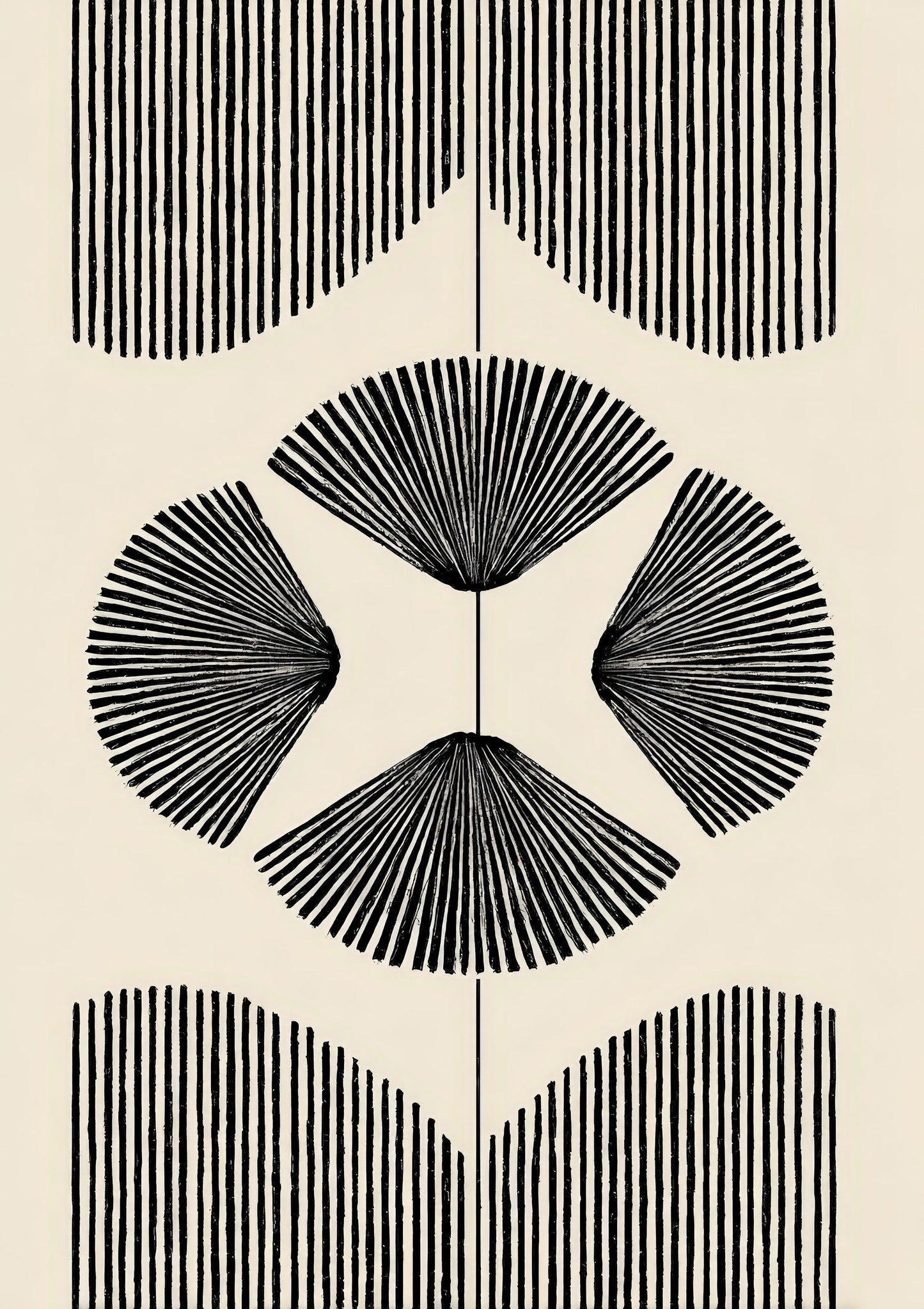Geometric Fan Print, Black and White Abstract Wall Art