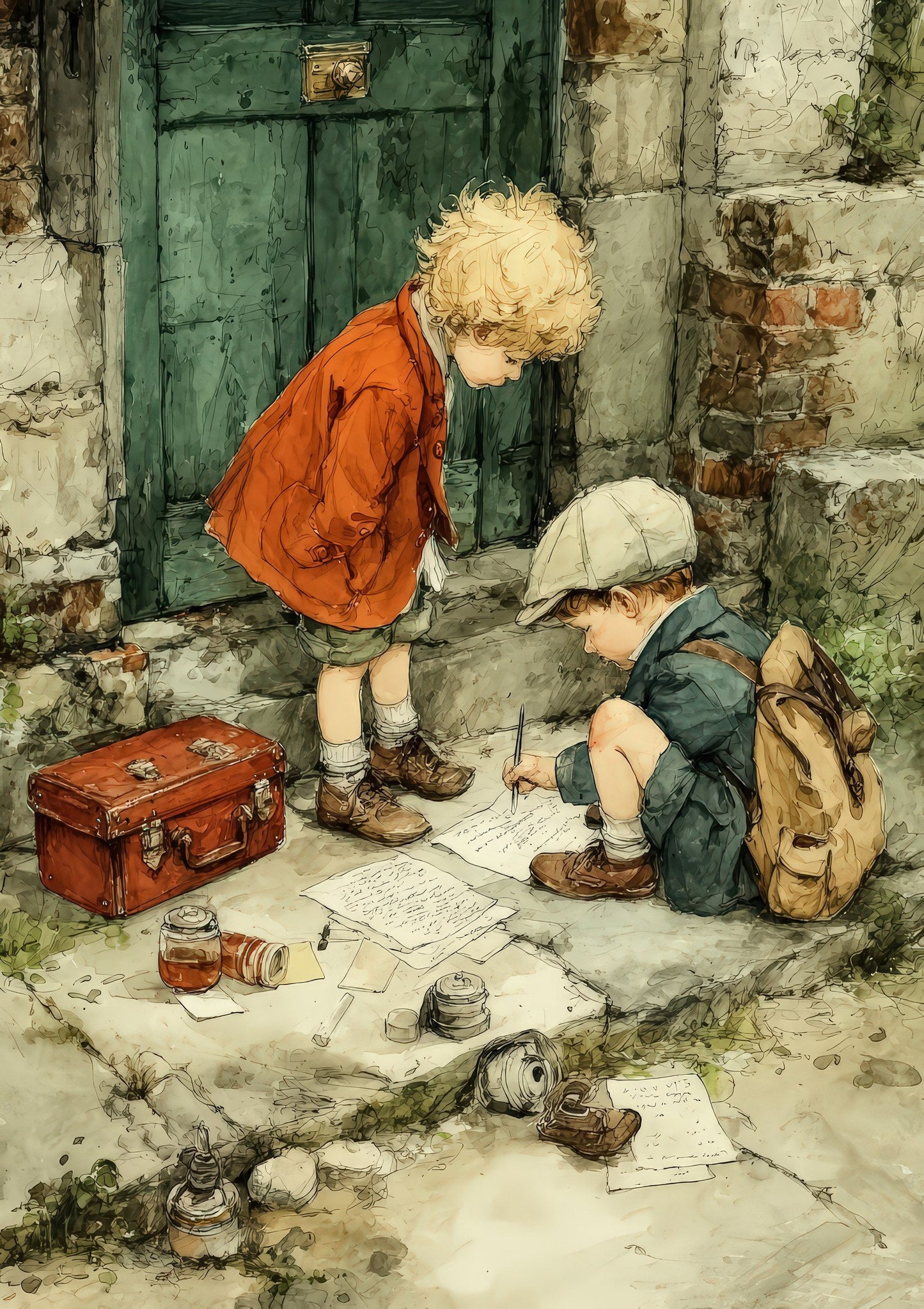 Children at the Door Print, Storybook Wall Art