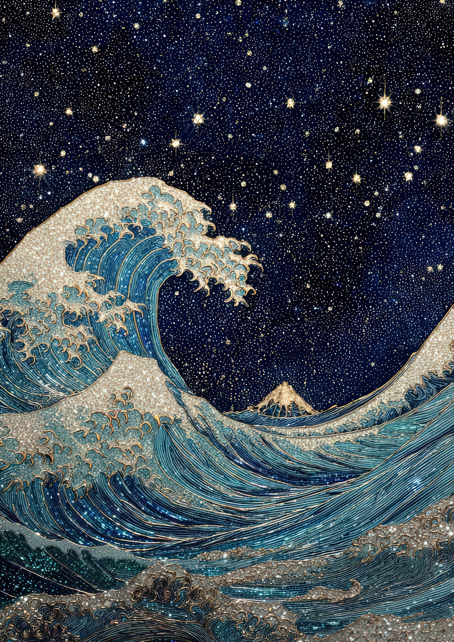 Great Wave and Stars Print, Japanese Wall Art