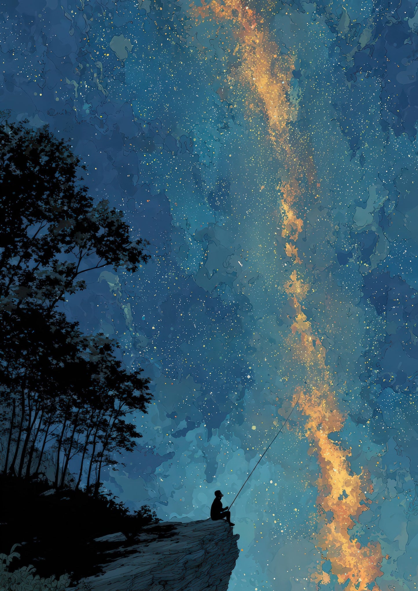 Starry Night Print, Celestial Landscape Wall Art