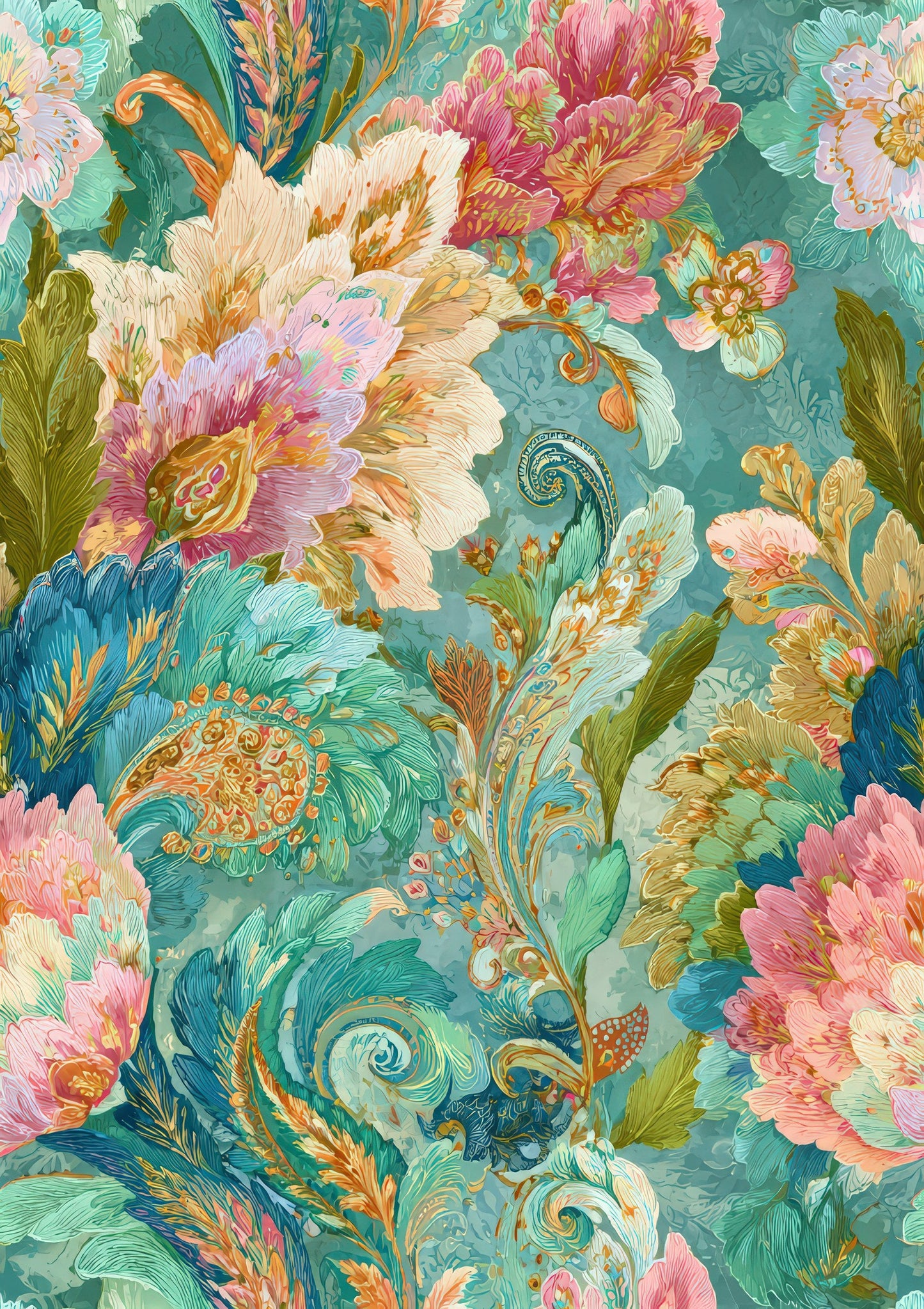Peacock Floral Pattern Print, William Morris Style Wall Art