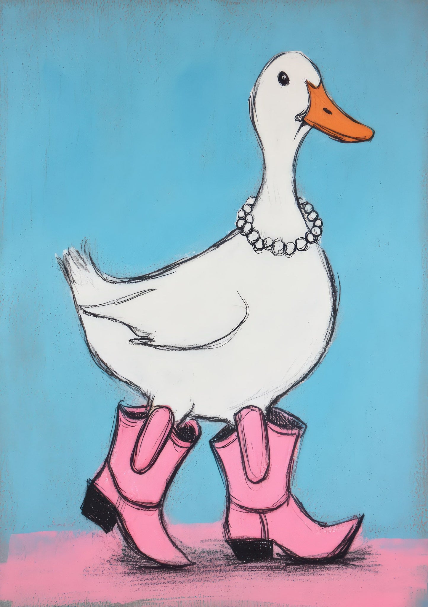 Duck in Cowboy Boots Print, Funny Wall Art