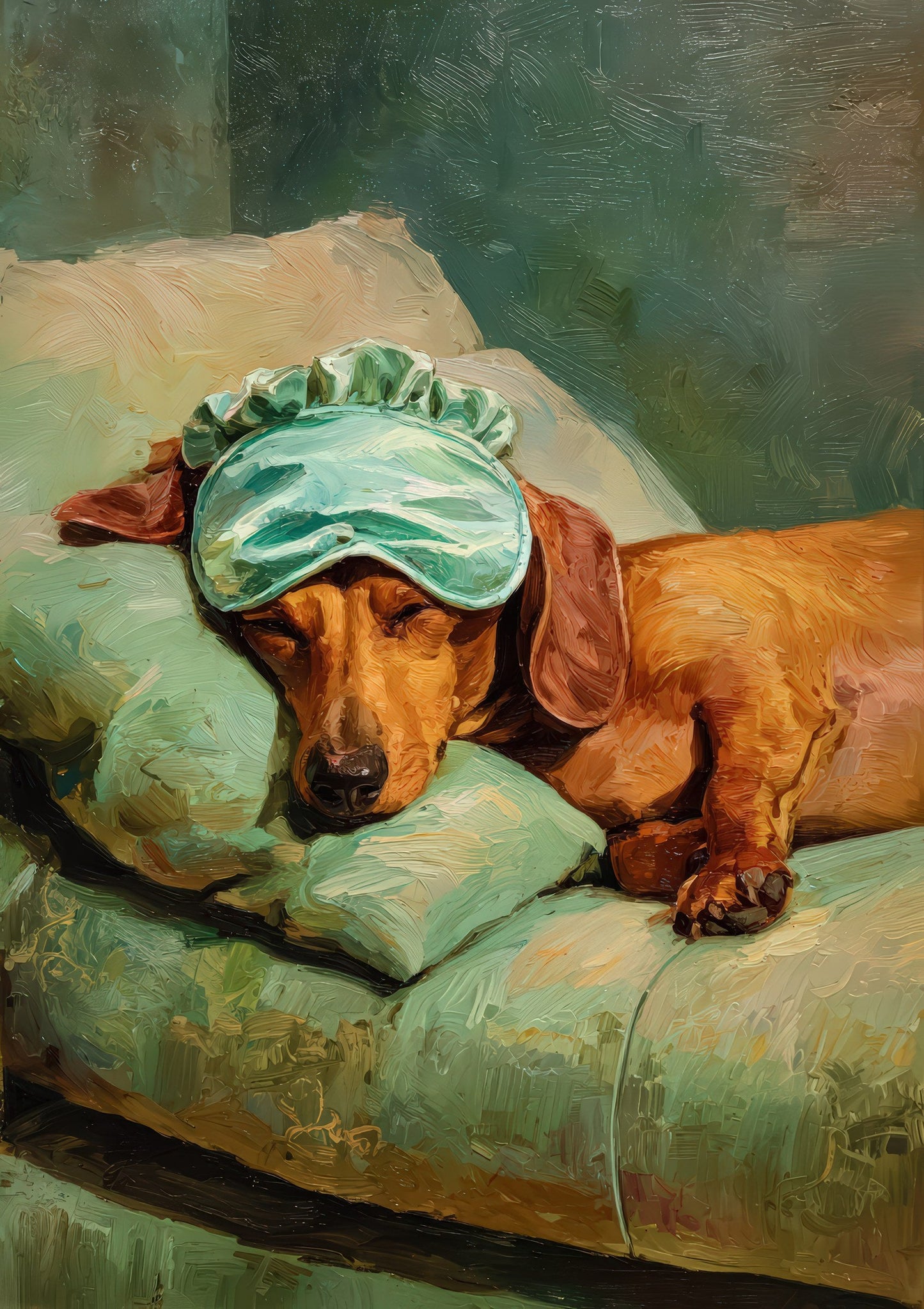 Dachshund in a Sleep Mask Print, Funny Dog Wall Art