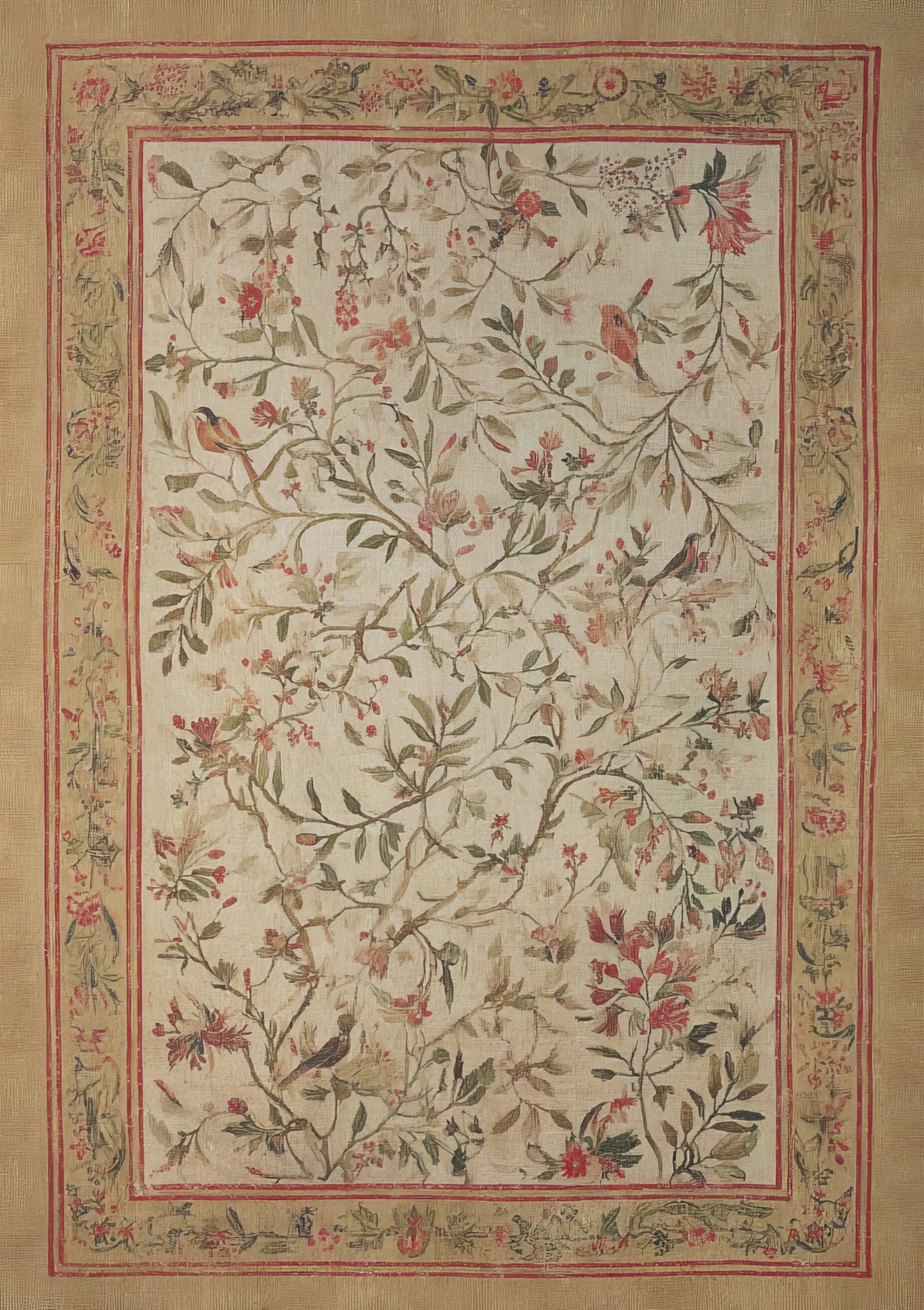 Vintage Textile Panel Print, Floral Heritage Wall Art