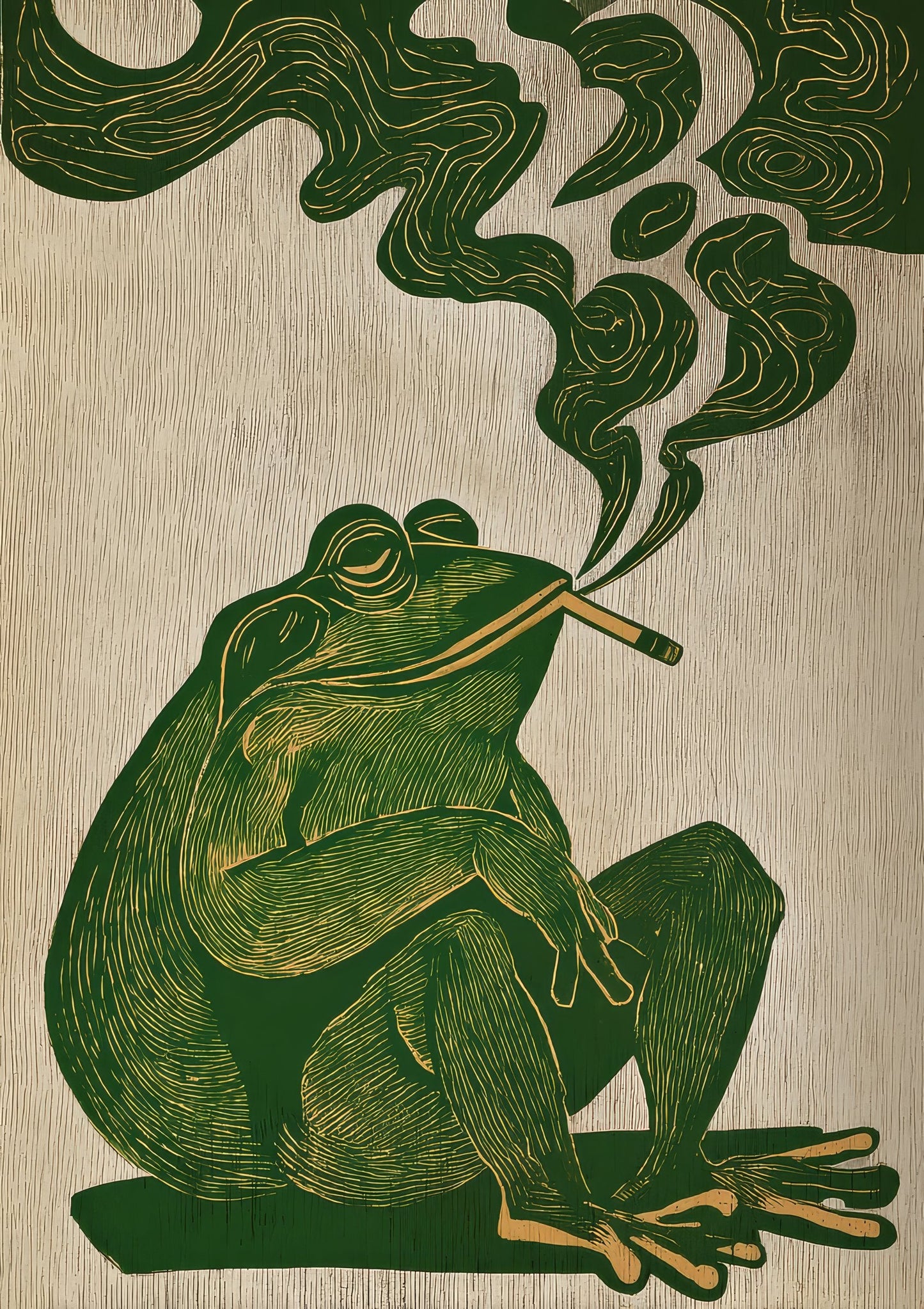 Frog Linocut Print, Folk Animal Wall Art